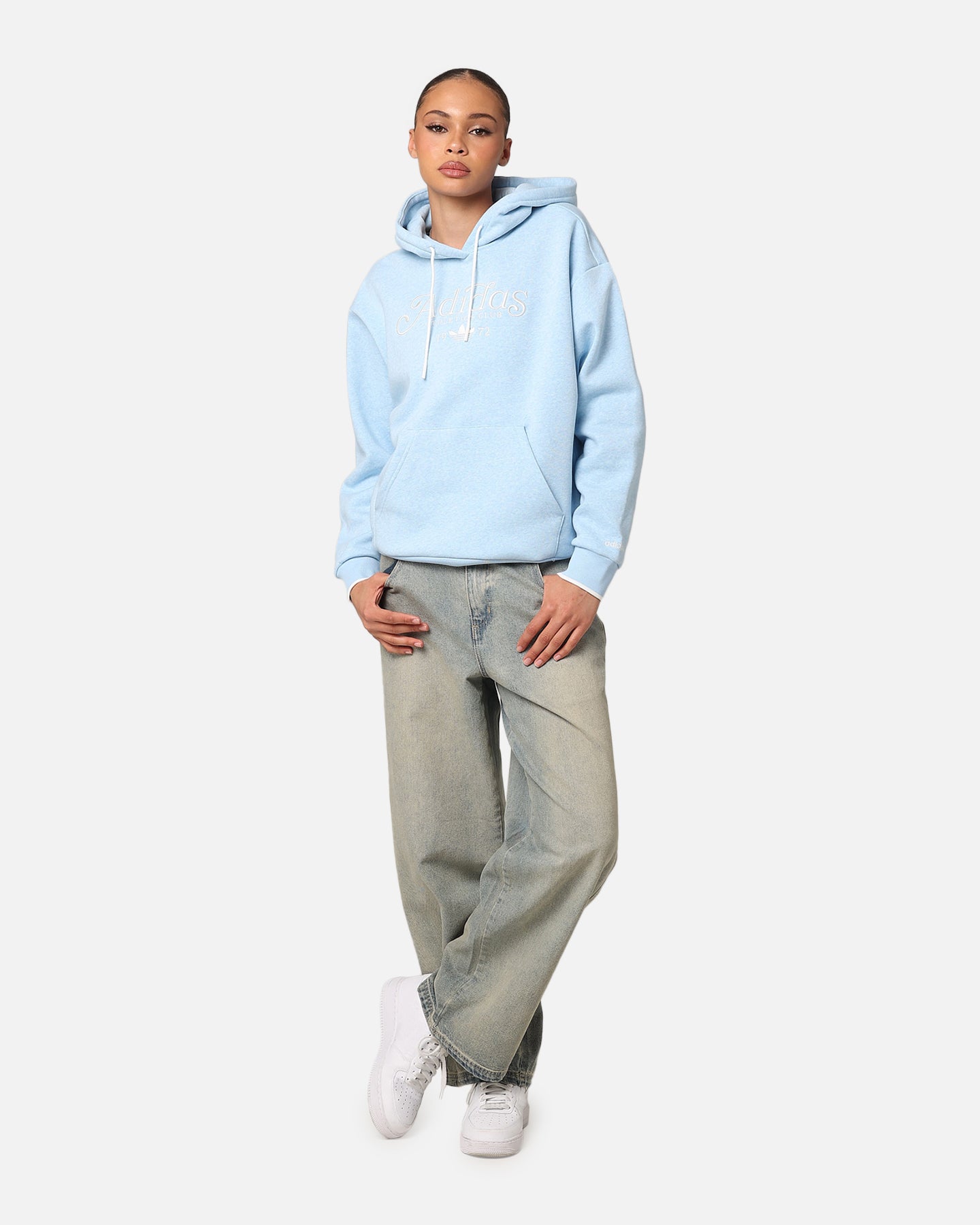 Adidas Women's Graphic Hoodie - Clear Sky Melange Pullover Sweatshirt | Casual Streetwear for Everyday Comfort | Perfect for Gym, Running & Lounge Wear