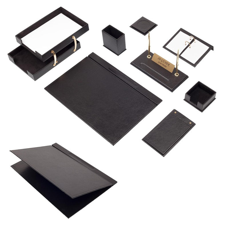 MOOG Leather Desk Organizer Set - Double Document Tray in Green (10-Piece) for Office Organization & Home Office Supplies | Perfect for Filing, Paper Storage & Workspace Management