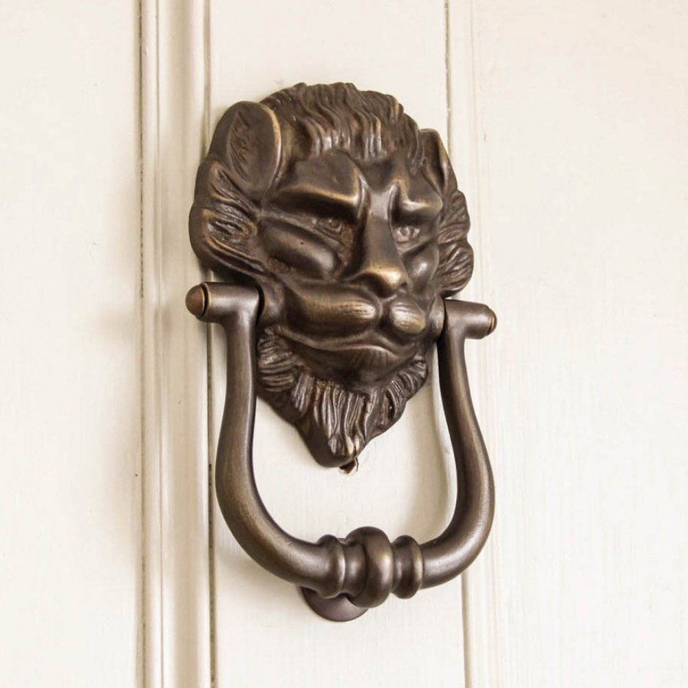 Vintage Distressed Antique Brass Lion Head Door Knocker - Large Heavy Duty Decorative Entryway Hardware for Gothic Victorian Style Homes & Castle Doors