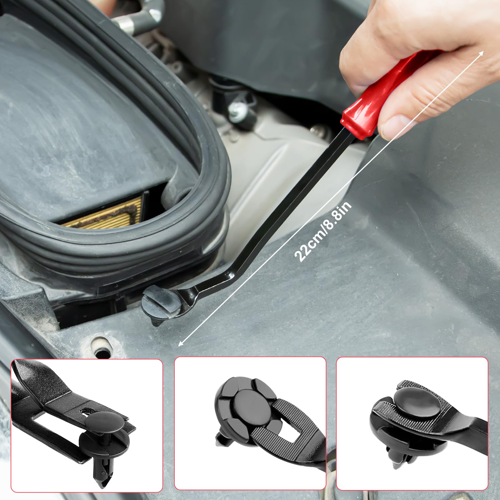 3-Piece Clip Pliers and Fastener Remover Set - Automotive Panel Clip Removal Tool, Car Trim Rivet Pry Tool Kit for Door Panels, Upholstery & Dashboard Repair (Red) - Perfect for DIY Auto Interior Repairs and Detailing