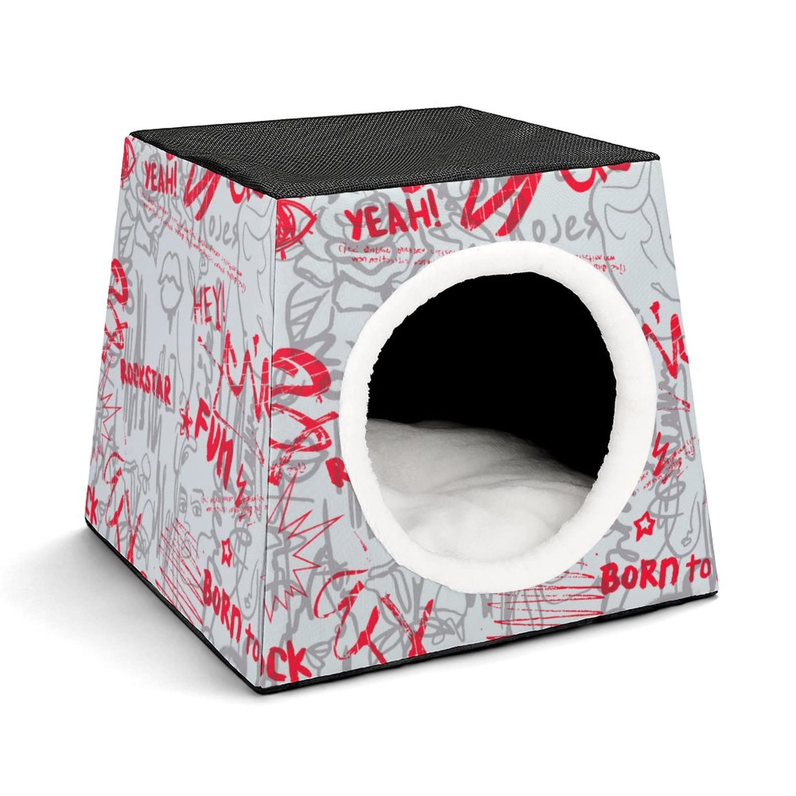 Printed Cat Cube Kitty House - Indoor Cat Bed & Small Dog Shelter - Warm & Cozy Pet Sofa for Female Cats - Perfect for Home, Apartment & Office Use