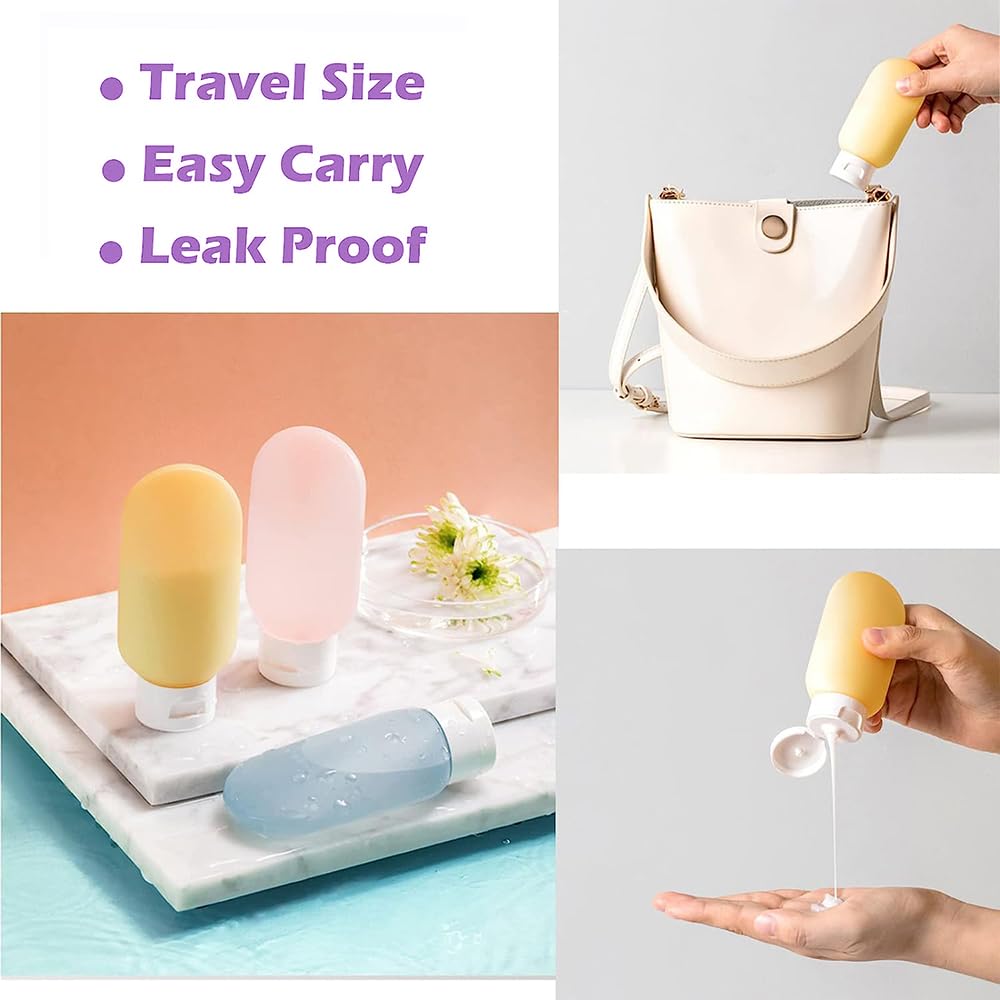 Fapiwen 3-Piece 60ml Leak-Proof Silicone Travel Toiletry Bottles Set - Refillable Squeeze Containers for Shampoo, Lotion & Cosmetics - Perfect for Air Travel, Gym & Vacation (Multicolor)
