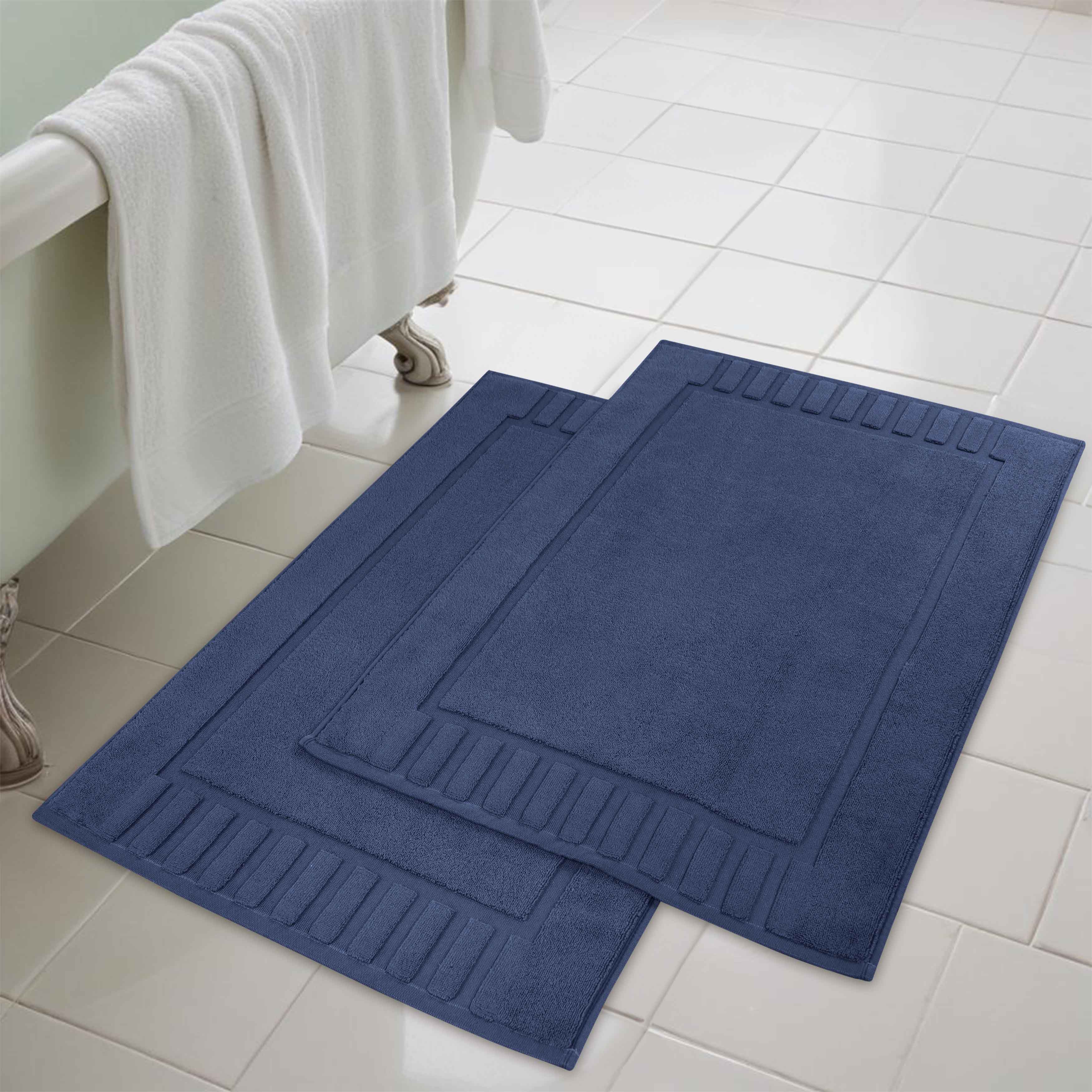 Premium Cotton Modern Geometric Border Bath Mat Set of 2 - Ultra Absorbent, Non-Slip, Quick Dry Bathroom Rug for Bath, Shower & Vanity Area