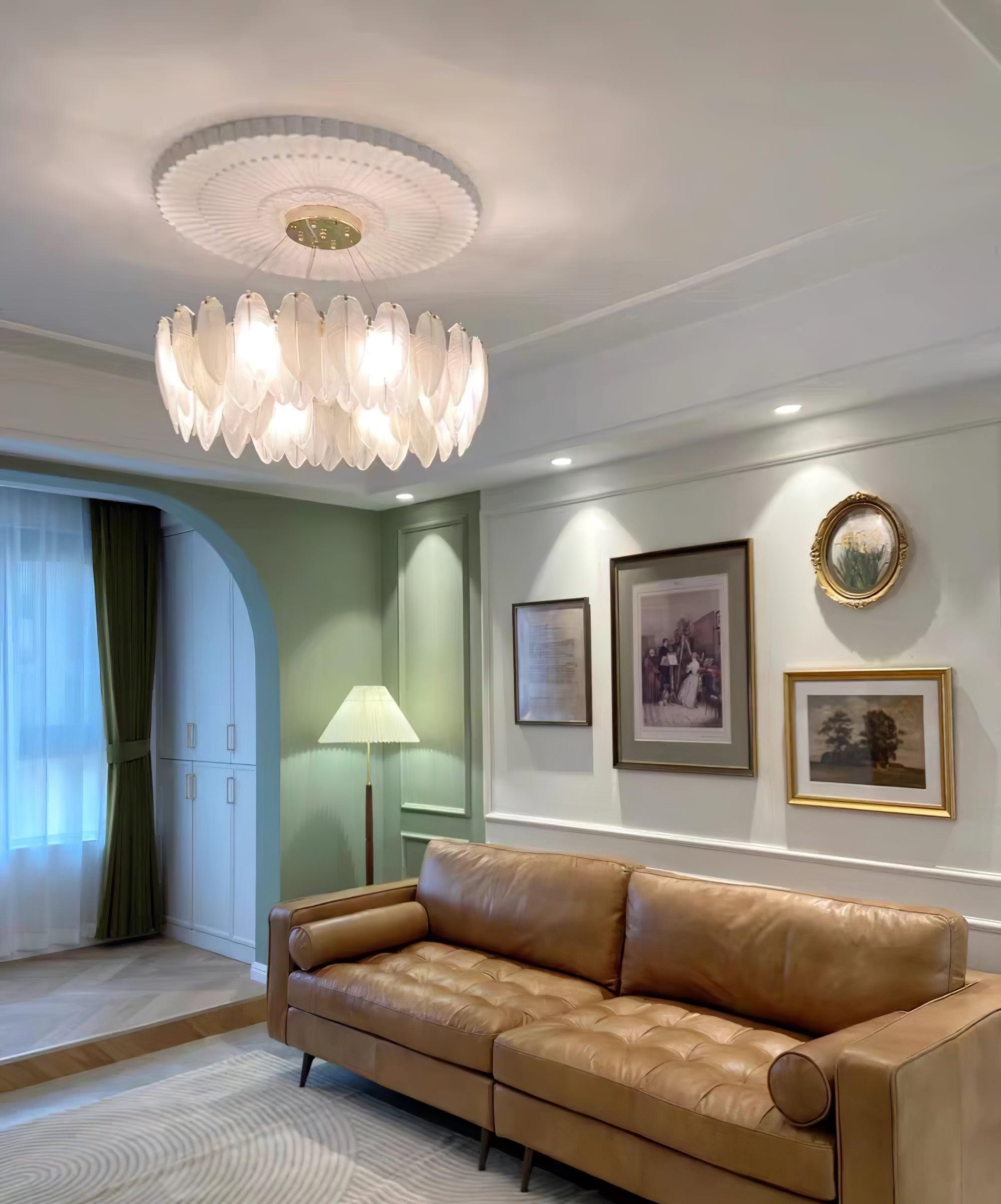 Elegant Glass Feather Chandelier - Modern Crystal Ceiling Light Fixture for Dining Room, Bedroom & Living Room Decor | Perfect for Home, Wedding & Restaurant Lighting