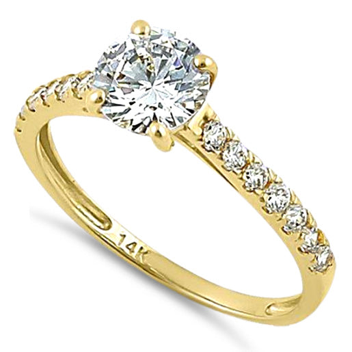 14K Yellow Gold Solitaire Round Clear Cubic Zirconia Engagement Ring for Women - Perfect for Proposals, Weddings & Anniversaries