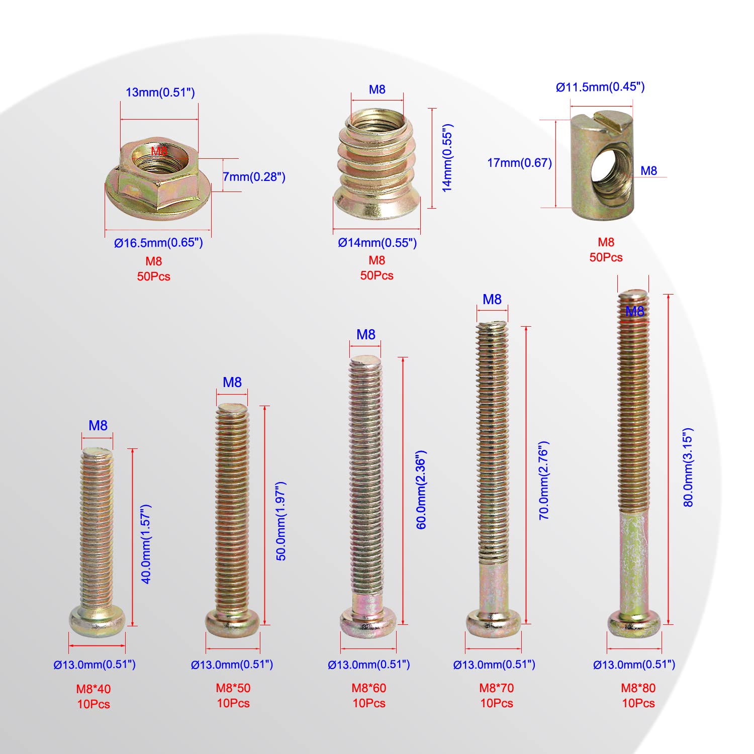 Aopin M8 Furniture Screws & Nuts Kit - 200Pcs Hex Bolts for Baby Crib Assembly