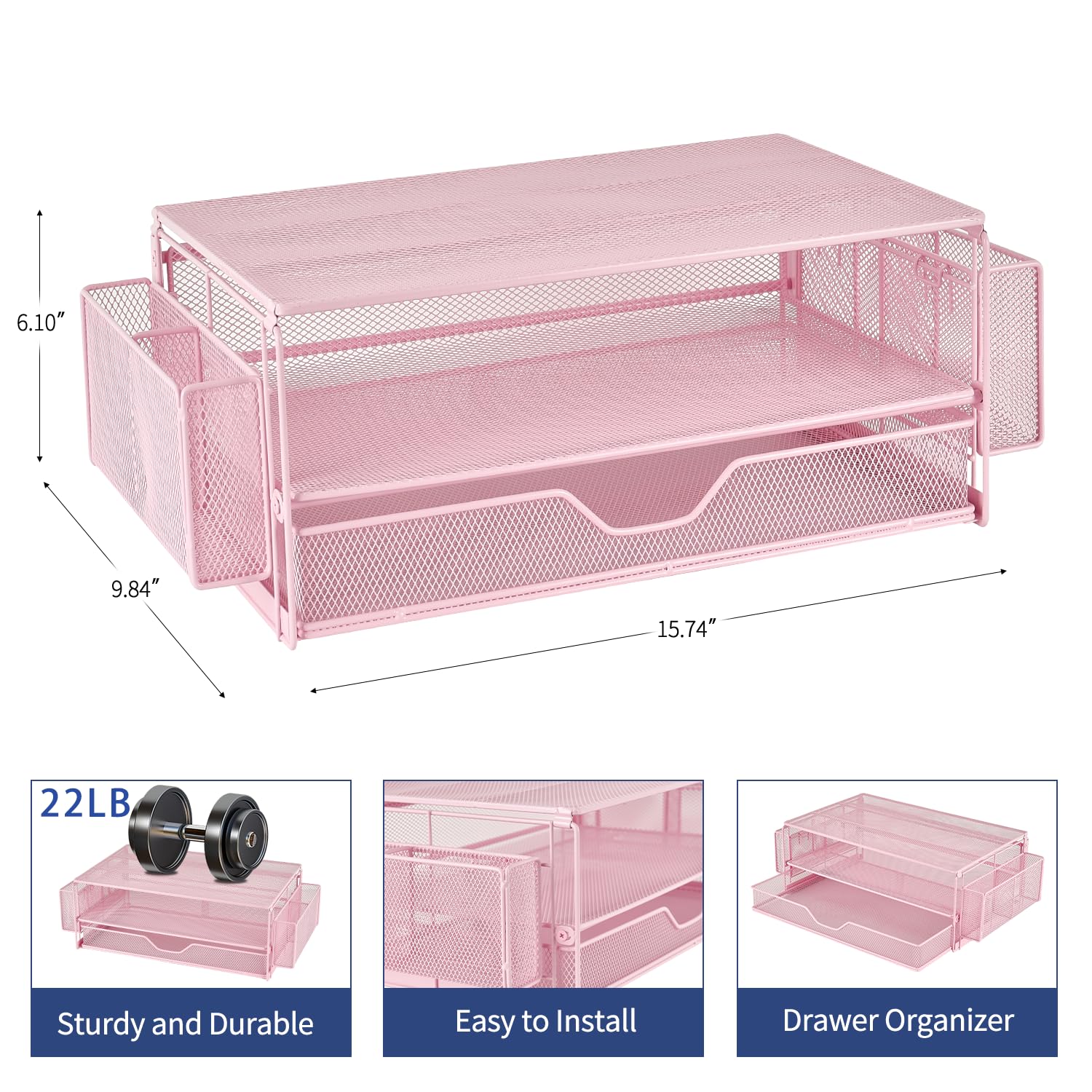 AUPSEN Adjustable Monitor Stand with Storage Drawer & Pen Holders - Ergonomic Desk Organizer for Computer, Laptop, Printer - Office & Home Workspace Accessories (Pink) - Perfect for Small Spaces & Clutter-Free Desktops