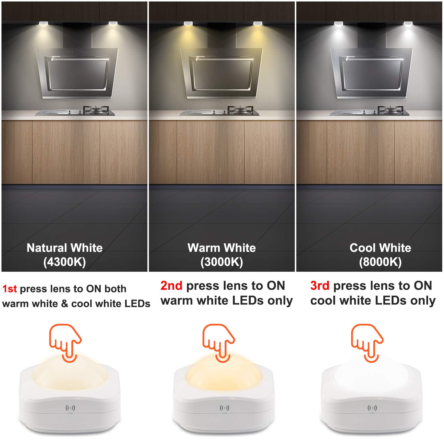 LUXSWAY Battery Operated Puck Lights - Dimmable LED Closet Lights with Remote Control, Push/Tap/Touch Night Lights for Cabinets, Counters (Nature/Warm/Cool White) | Perfect for Bedroom, Kitchen, Nursery & Storage Spaces