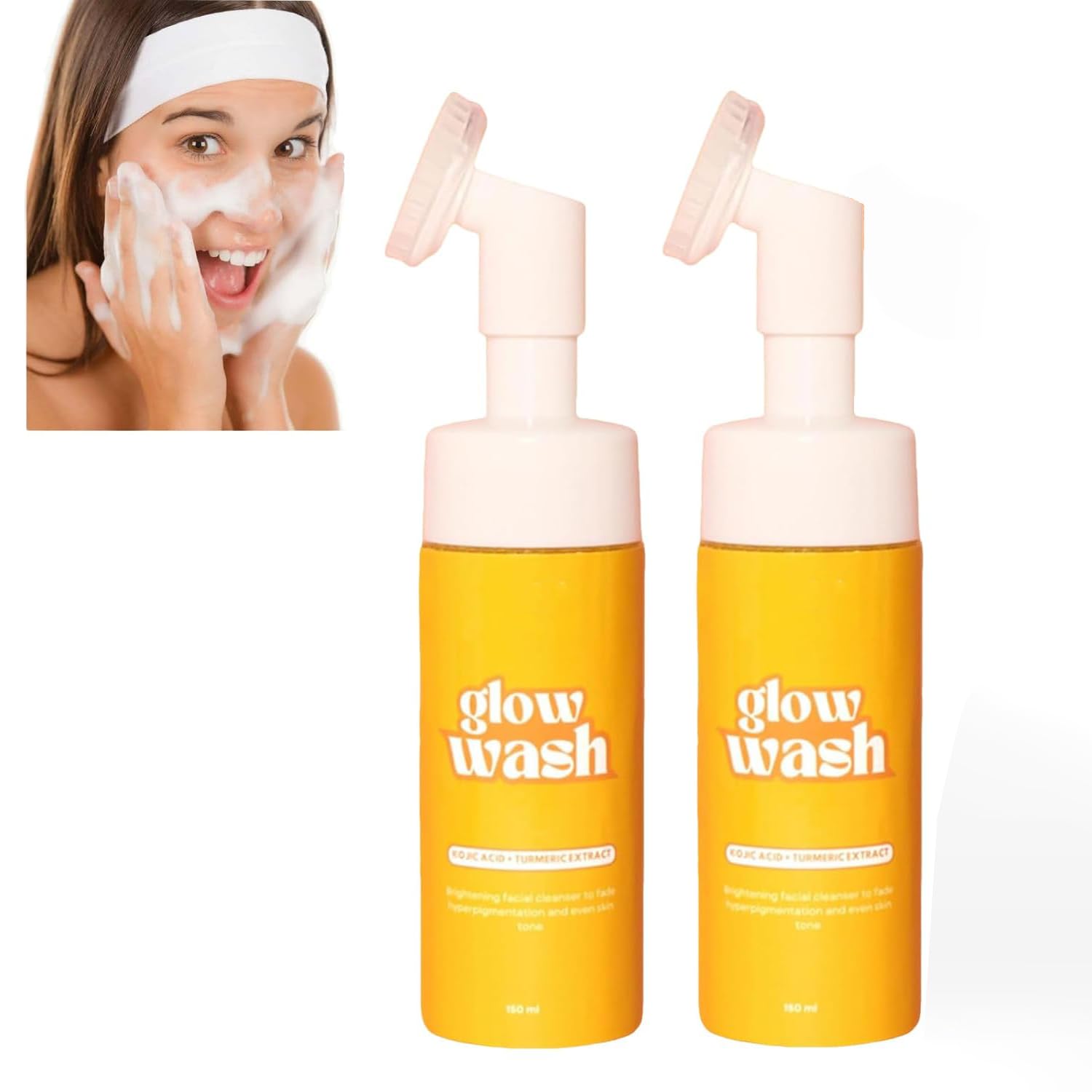 2PCS Turmeric Face Wash with Brush - Sugar Baby Glow Wash & Scrub for Brightening & Exfoliating | Gentle Cleansing for Sensitive Skin | Perfect for Daily Skincare Routine & Travel