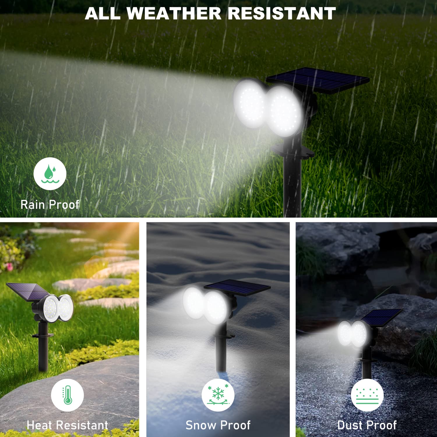 K KASONIC - Solar Spot Lights Outdoor, Waterproof LED Solar Landscape Spotlights for Garden, Yard, Pathway & Walkway - Auto On/Off with Dark Sensing - Daylight & Warm White (2 Pack) - Perfect for Landscape Lighting, Driveway Illumination & Backyard Decor