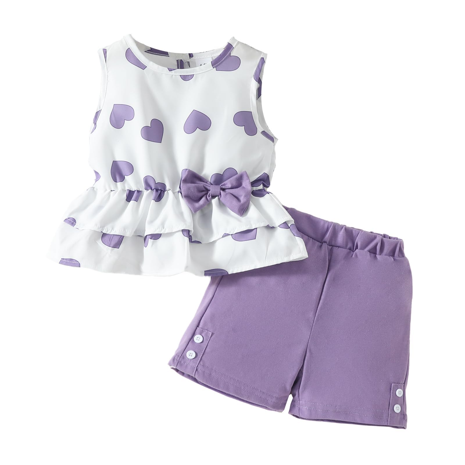 Girls' Heart Print Sleeveless Top & Shorts Set - Cute Toddler Summer Outfits for Playtime & Beach Vacations