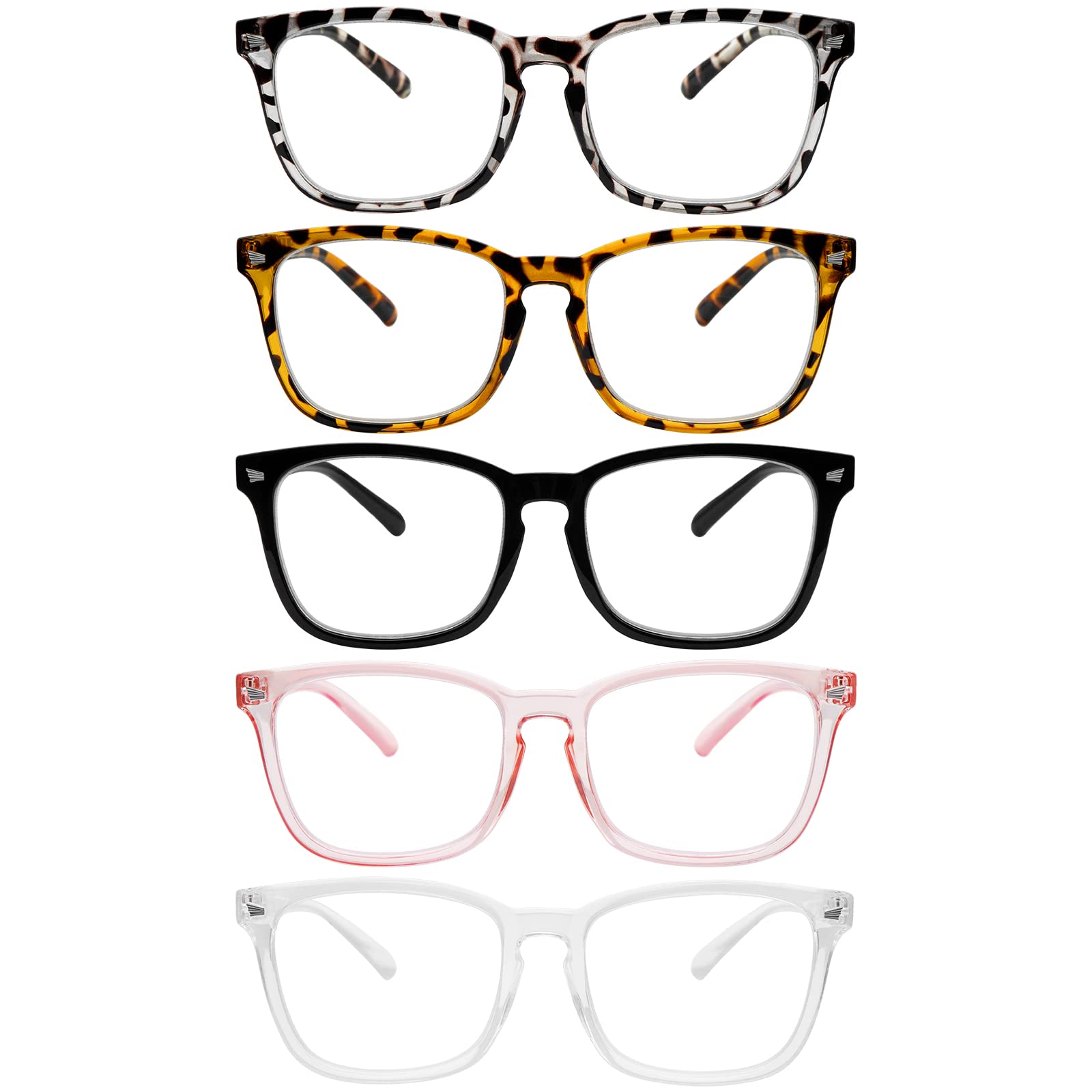 5 Pack Blue Light Blocking Reading Glasses - Anti UV Square Computer Glasses for Women & Men (0.5 Strength, 5 Mixed Colors) - Perfect for Office Work, Screen Time & Digital Eye Strain Relief