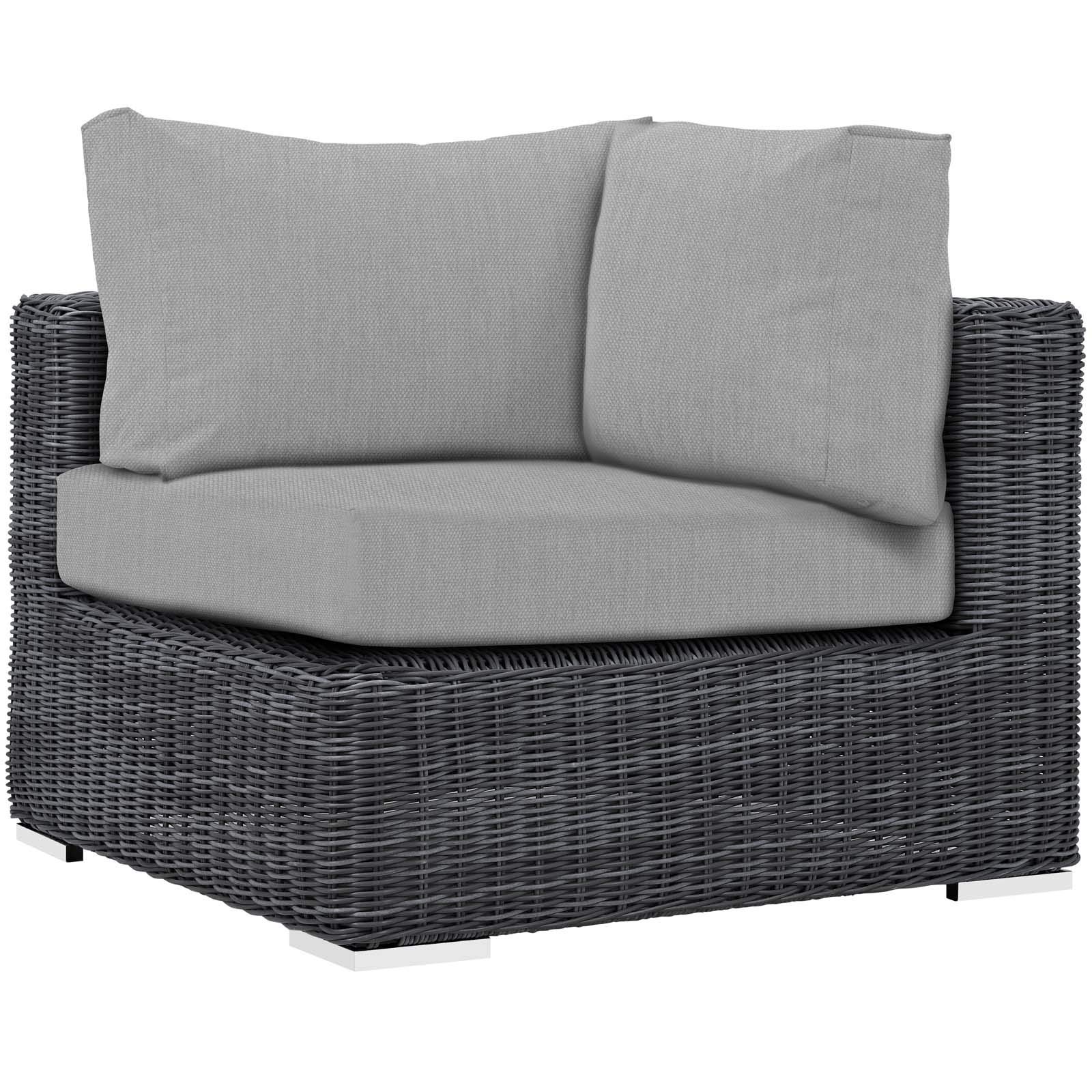 Modern Contemporary Outdoor Patio Lounge Sectional Sofa Set - Rattan Wicker Furniture in Gray - Perfect for Backyard, Poolside & Garden Relaxation