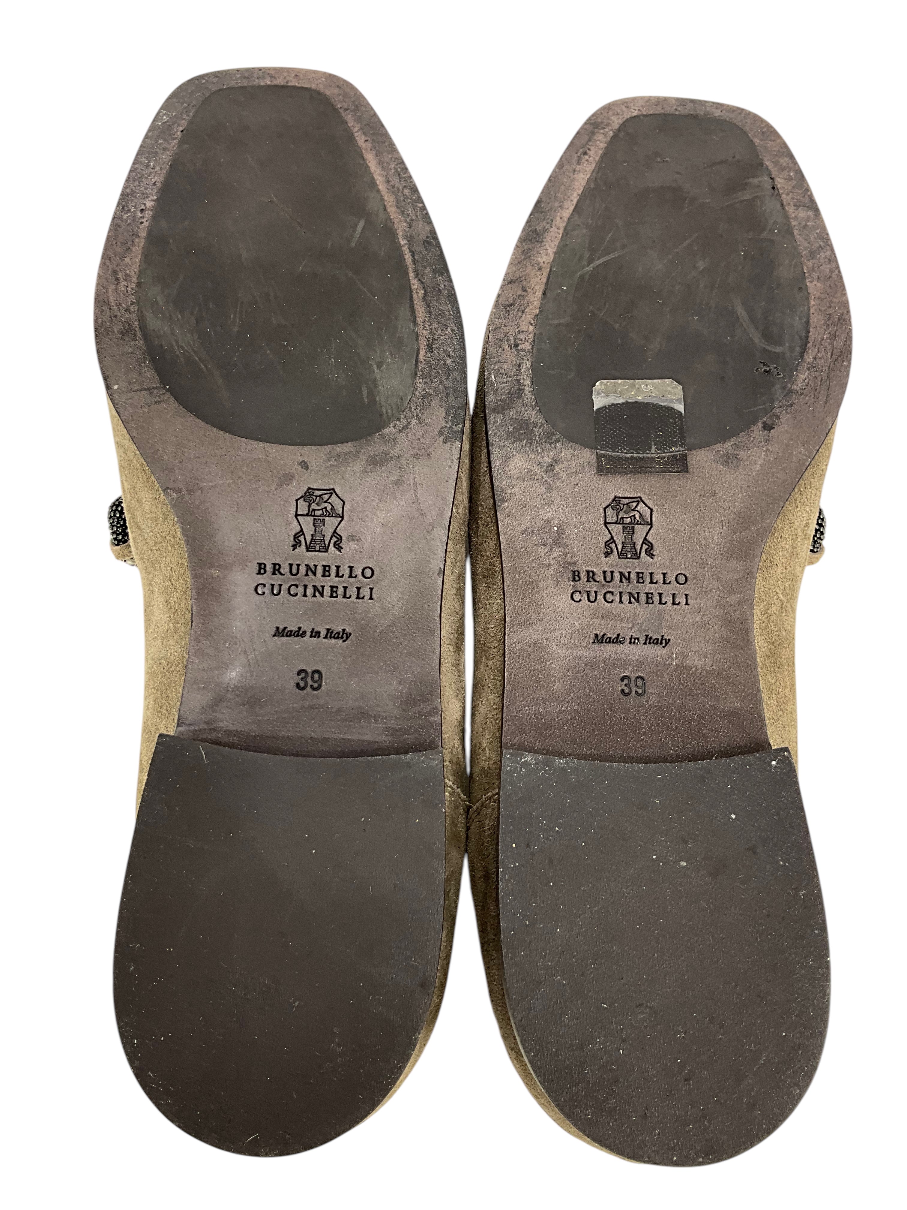 Brunello Cucinelli Suede Monili Tube Loafers Women's Size 9 - Comfortable Slip-On Shoes for Work, Travel & Casual Outfits