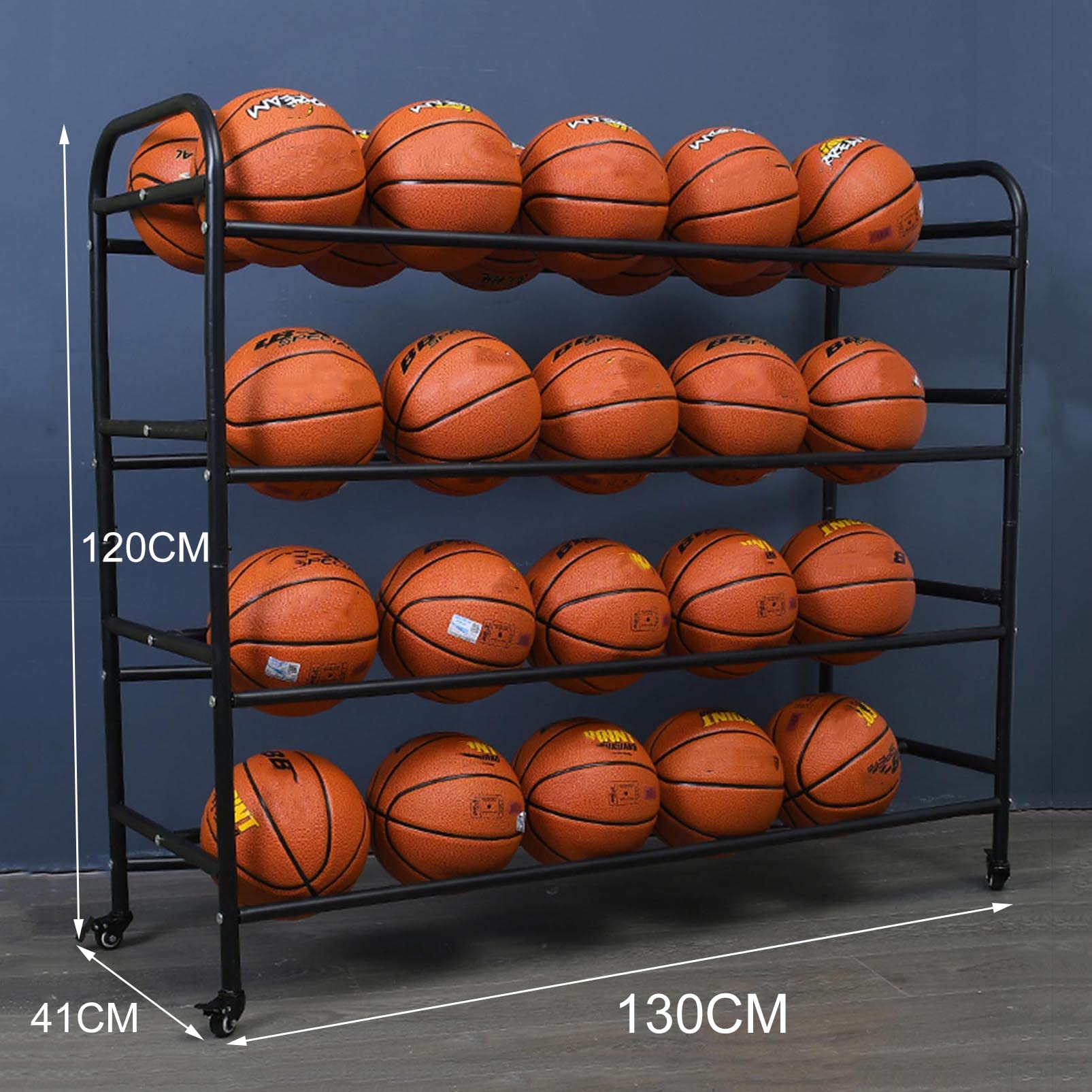 Basketball Storage Rack & Rolling Sports Ball Holder Cart - Organizer for Basketball, Football, Volleyball | Home Gym Equipment Shelf & Garage Storage Solution for Sports Gear