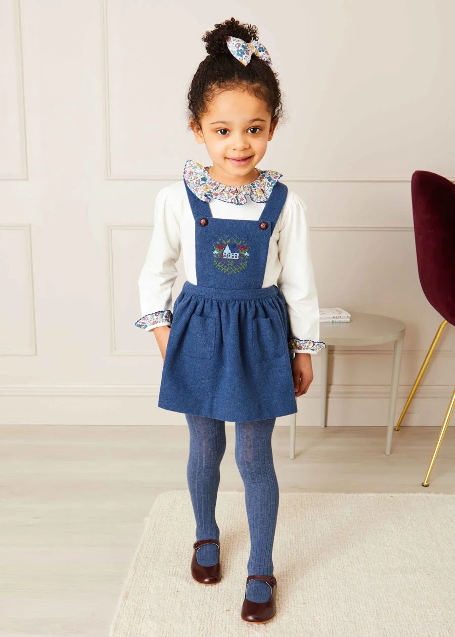 Blue Wool Embroidered Skirt for Baby Girls | Soft Winter Dress for Special Occasions & Photo Shoots