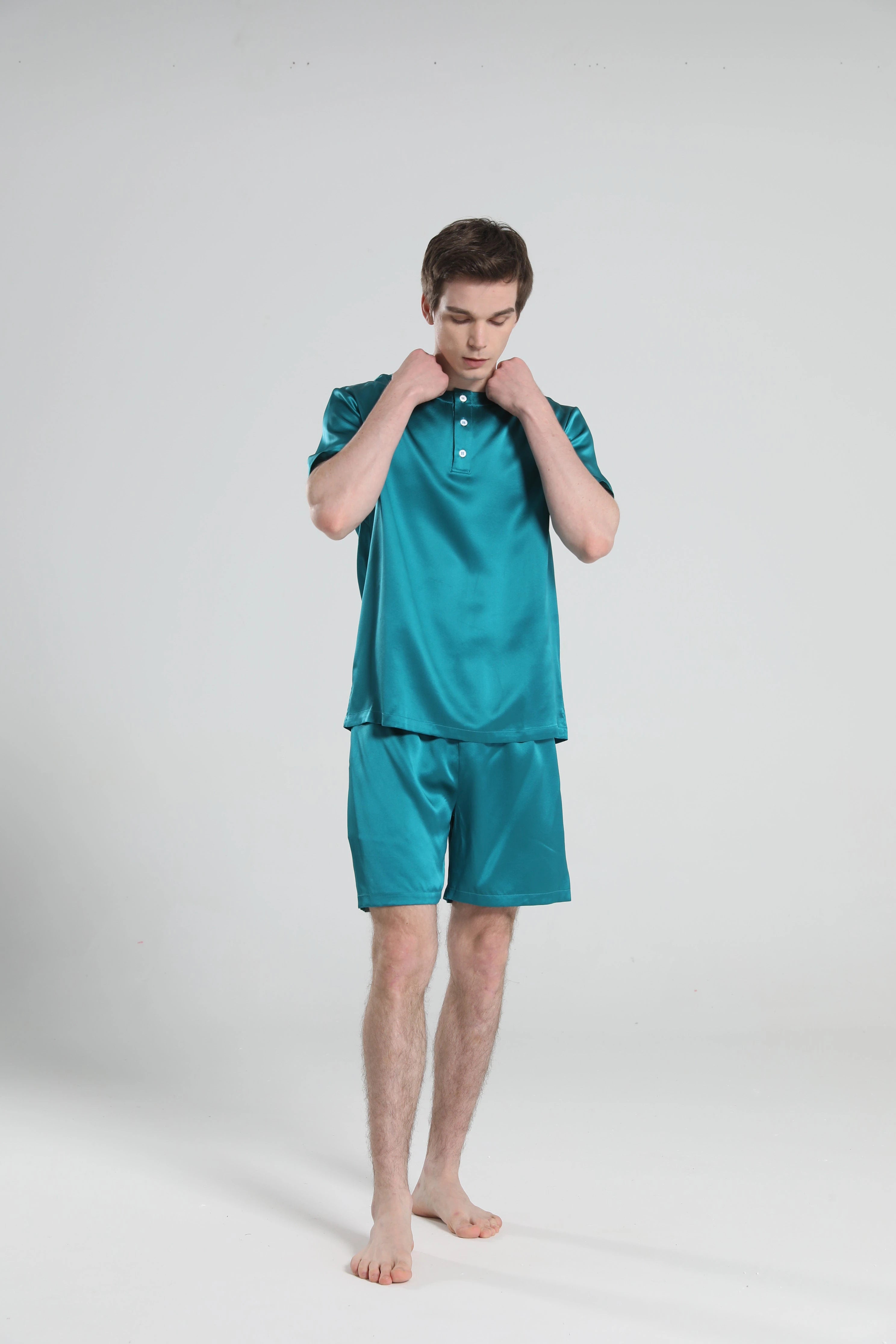 Men's Comfortable Crew Neck Short Sleeve Pajama Set - Soft Cotton Sleepwear for Lounge & Nighttime Relaxation at Home