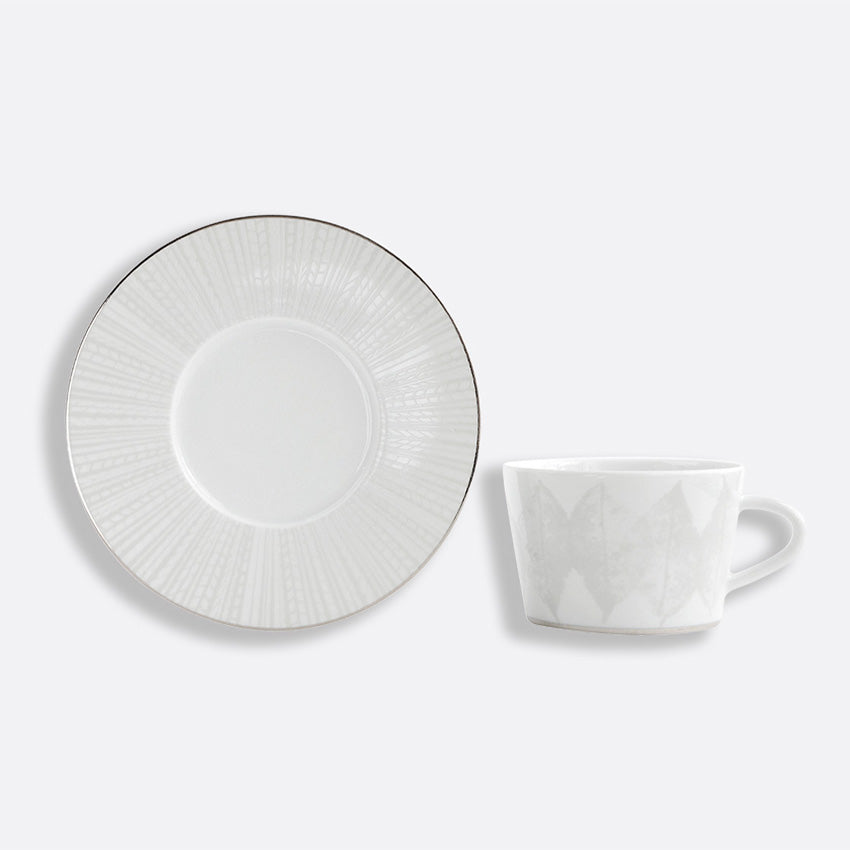 Bernardaud Silva Tea Cup and Saucer Set - Elegant Porcelain Tea Cup with Matching Saucer - Perfect for Afternoon Tea, Bridal Showers, and Luxury Gifts