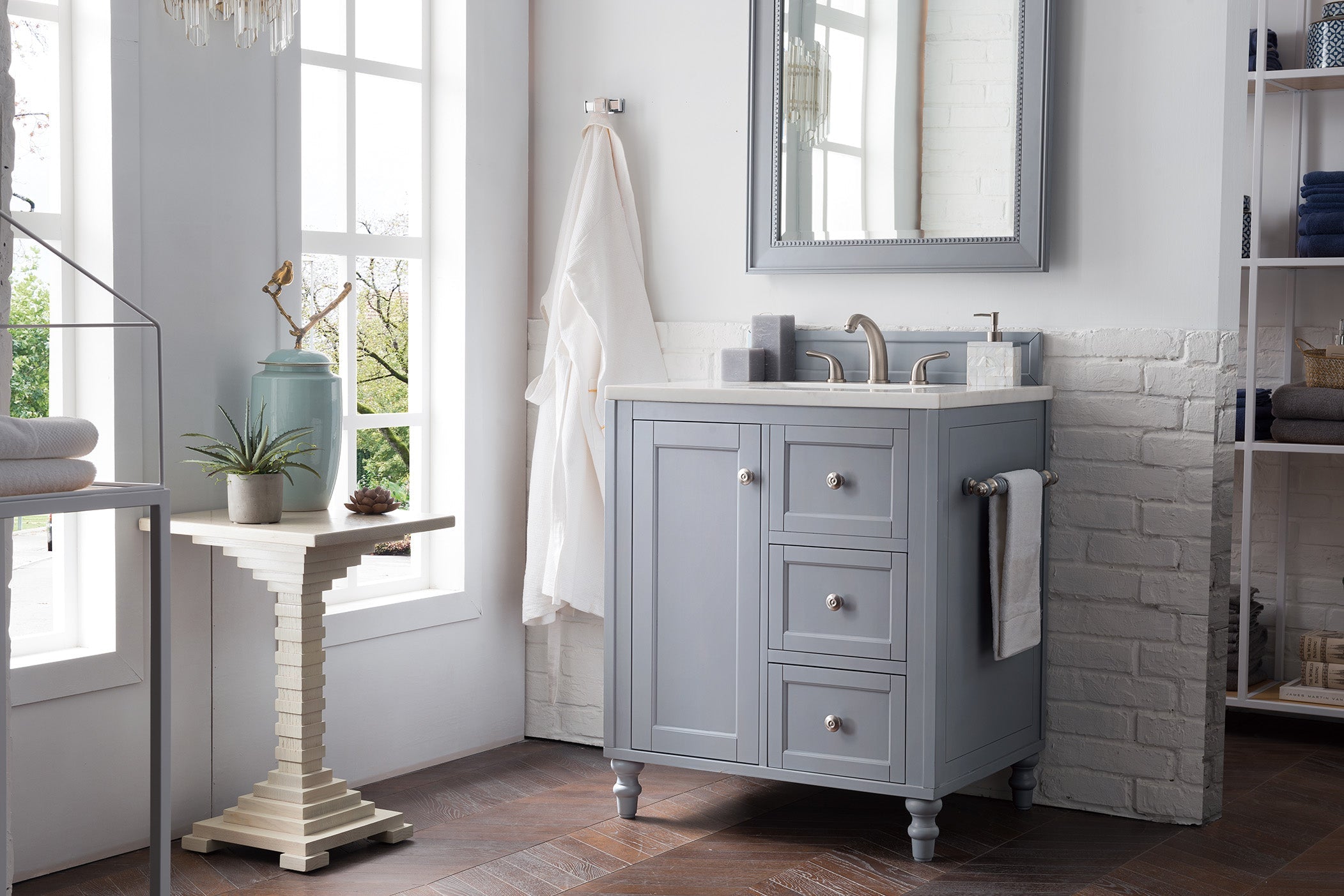 Copper Cove Encore 30 Inch Single Bathroom Vanity with 3CM Classic White Quartz Countertop - Silver Gray Finish | Perfect for Modern Master Bathrooms & Powder Rooms