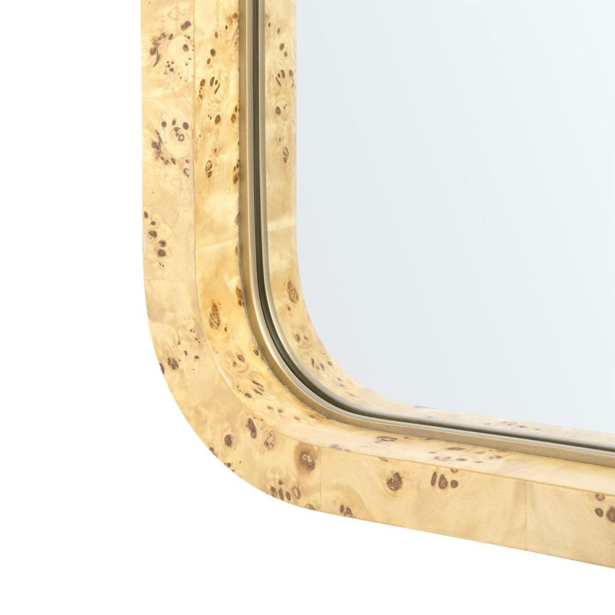 Elegant Clear Lacquered Burl Wood Framed Emil Large Wall Mirror - Perfect for Living Room, Bedroom & Entryway Decor