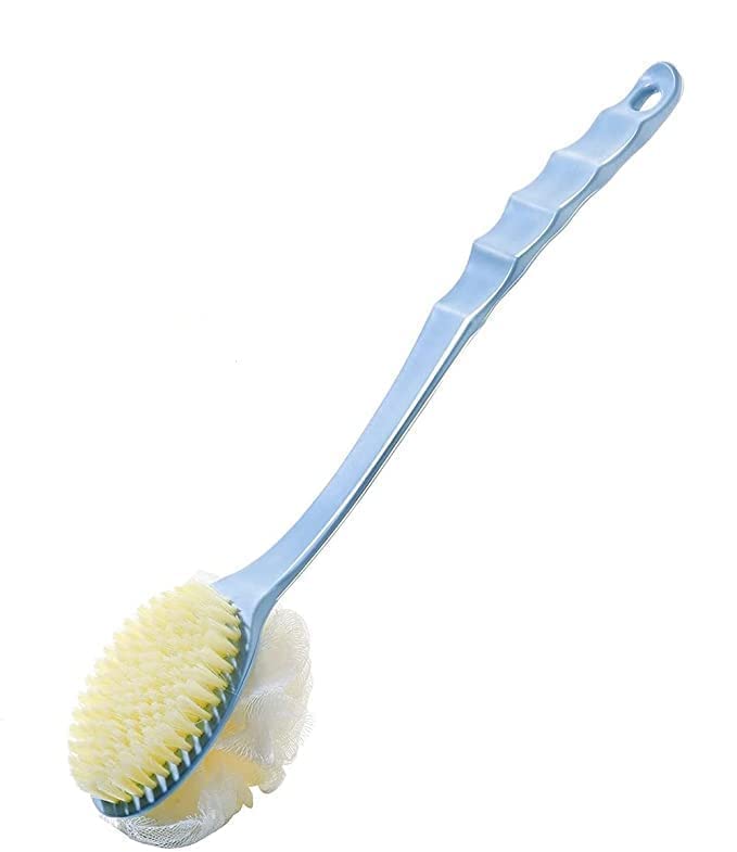 TERXA 2 in 1 Body Brush & Back Scrubber - Double Sided Exfoliating Shower Brush with Long Handle for Wet & Dry Skin Care - Perfect for Back Cleansing, Cellulite Massage & Spa Relaxation (Multicolor, Pack of 1)