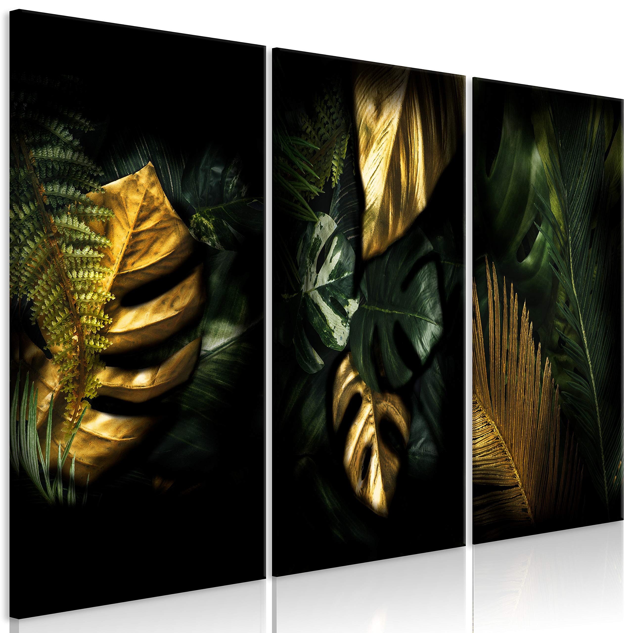 Artgeist Acoustic Canvas Wall Art - 3-Panel Tropical Leaves Soundproofing Decor (47x31 inches) | Monstera & Palm Leaf Botanical Print for Home Theater, Music Studio & Office Noise Reduction