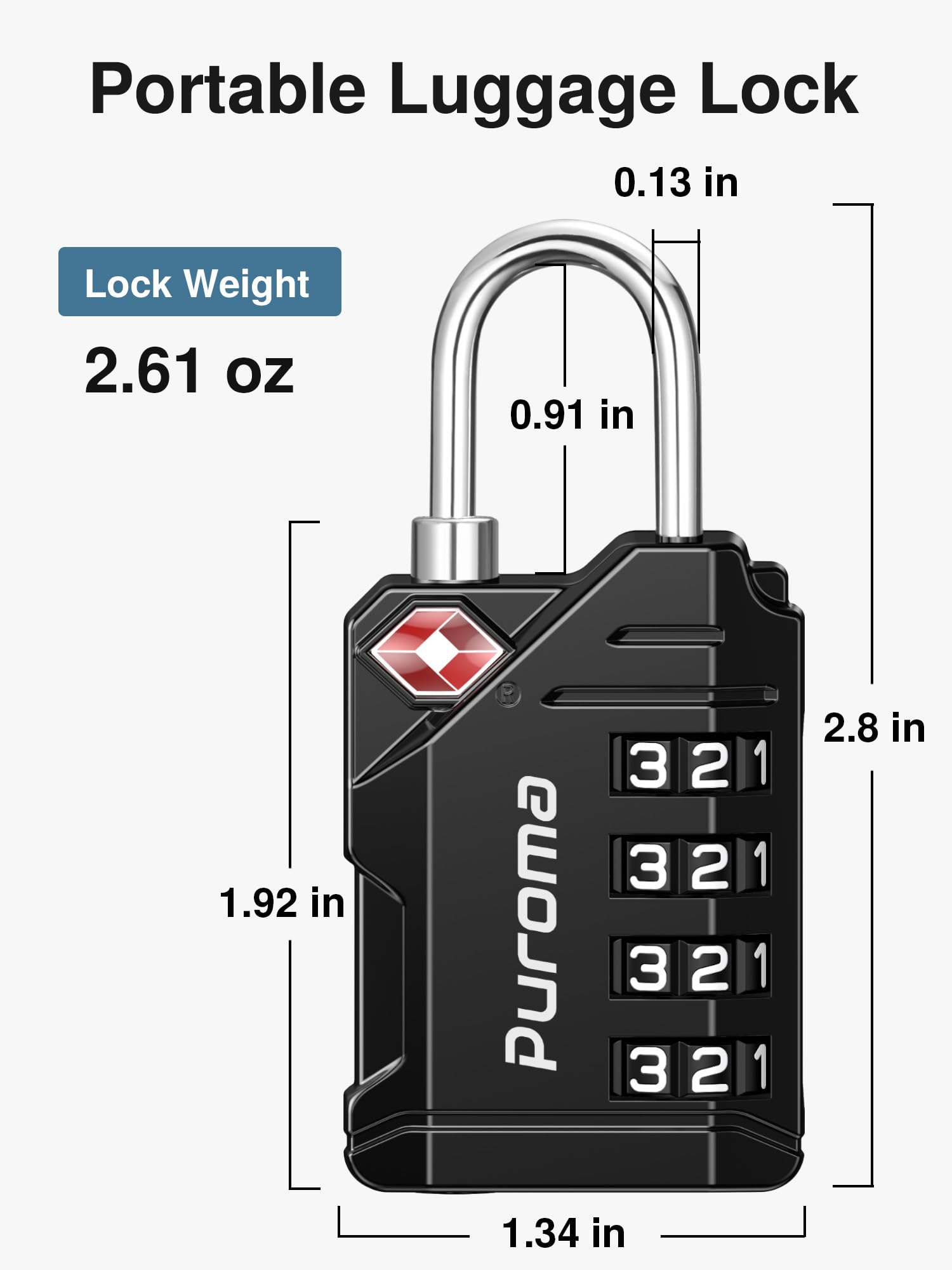 Puroma 4-Pack TSA Approved Luggage Locks - Black 4-Digit Resettable Combination Locks with Zinc Alloy Body for Travel, Suitcases, Backpacks & Gym Lockers | Secure Your Belongings During Air Travel, Commuting & Workouts