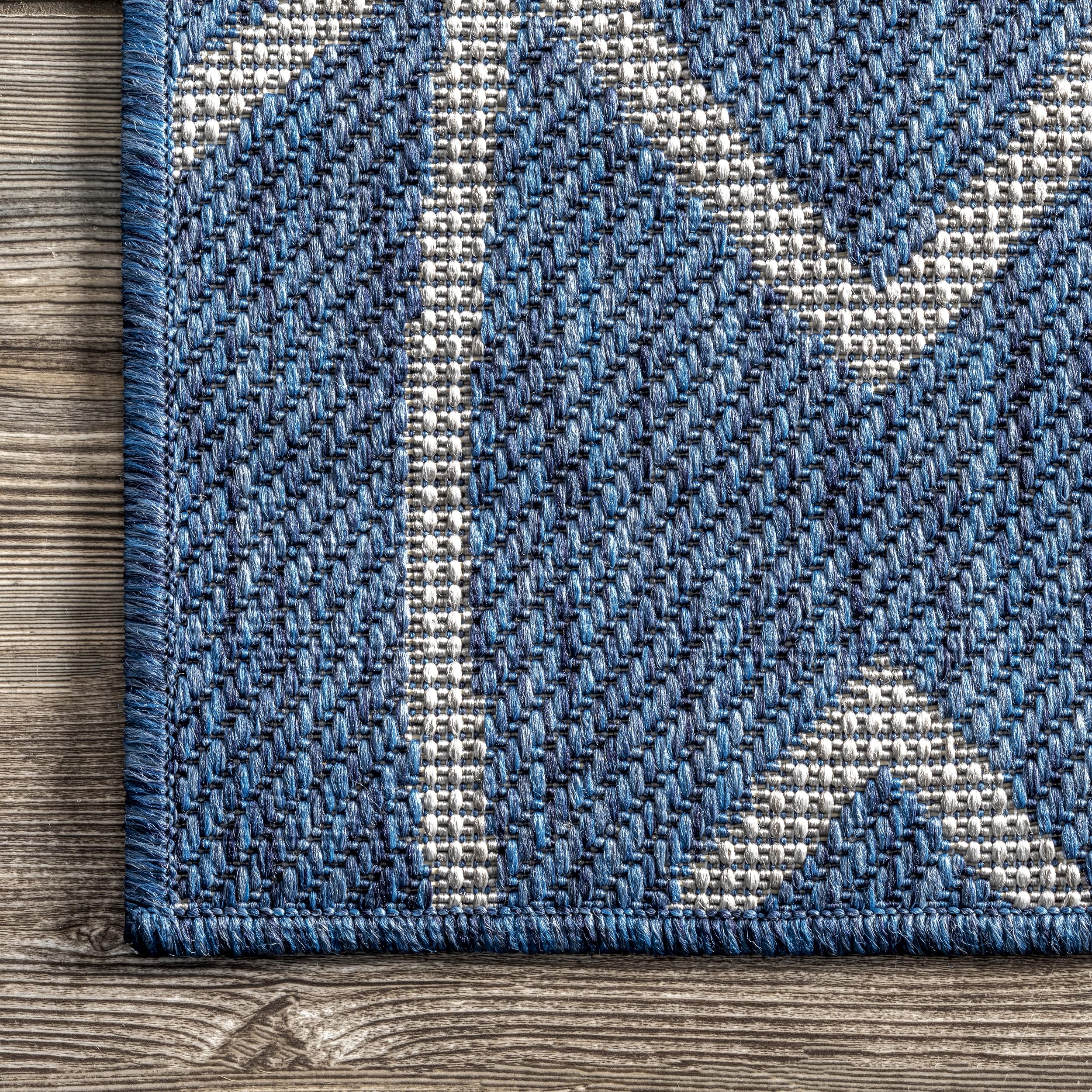 nuLOOM 4' x 6' Outdoor Performance Area Rug - Stain & Weather Resistant, High Traffic Patio & Balcony Rug in Saunders Blue | Perfect for Outdoor Living Spaces, Decks & Poolside Areas