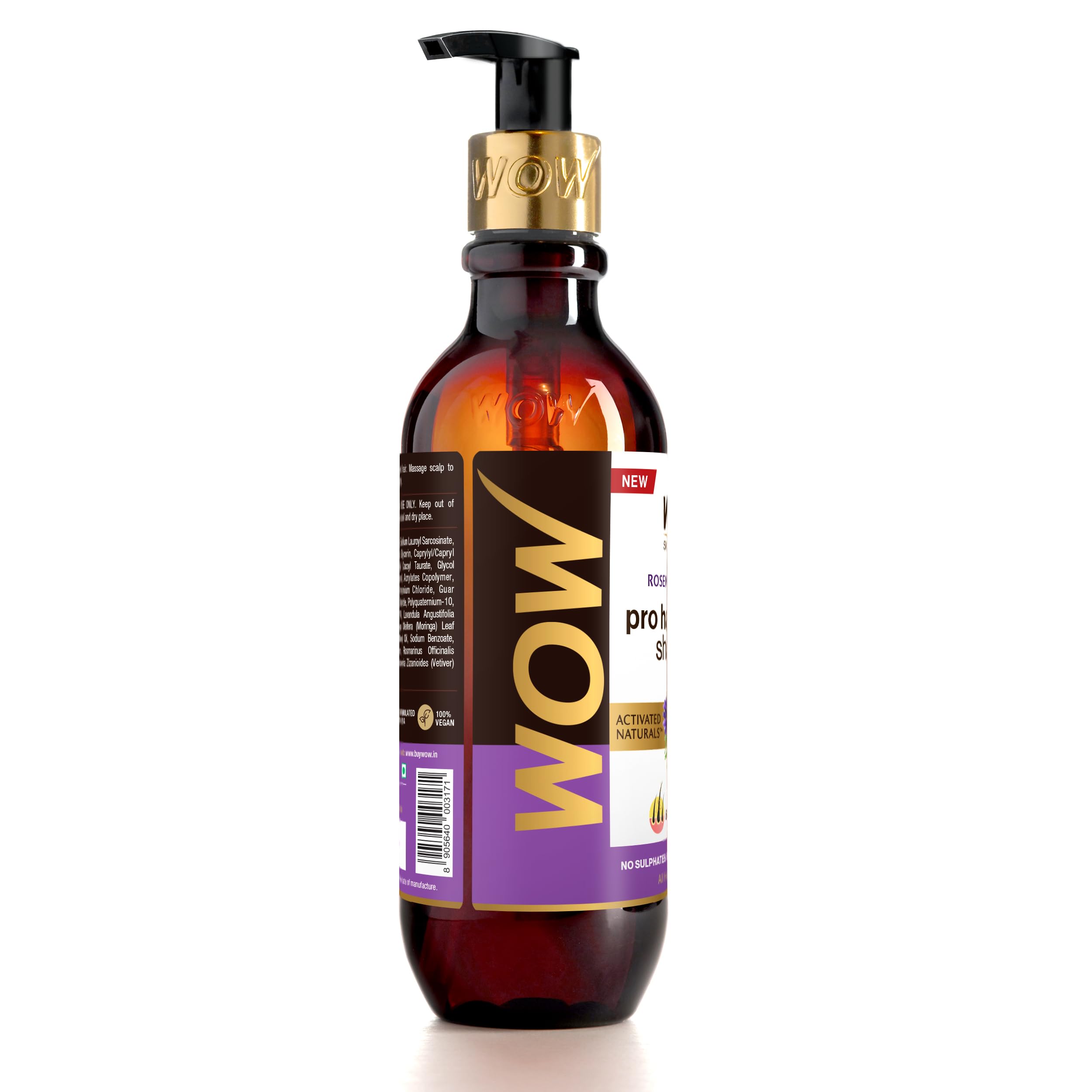 WOW Skin Science Rosemary & Biotin Hair Growth Shampoo - Reduces Hair Fall, Stimulates New Growth, Prevents Breakage & Split Ends, Adds Shine - 8.8oz - For Thinning Hair & Scalp Care - Perfect for Daily Use at Home or Salon