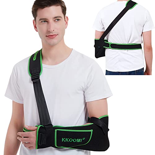 KKOOMI Adjustable Arm Sling for Shoulder & Wrist Injuries - Rotator Cuff Support Pillow with Padded Comfort - Left/Right Shoulder Immobilizer Brace for Men & Women - Ideal for Post-Surgery, Sports Injuries & Daily Recovery (Small)