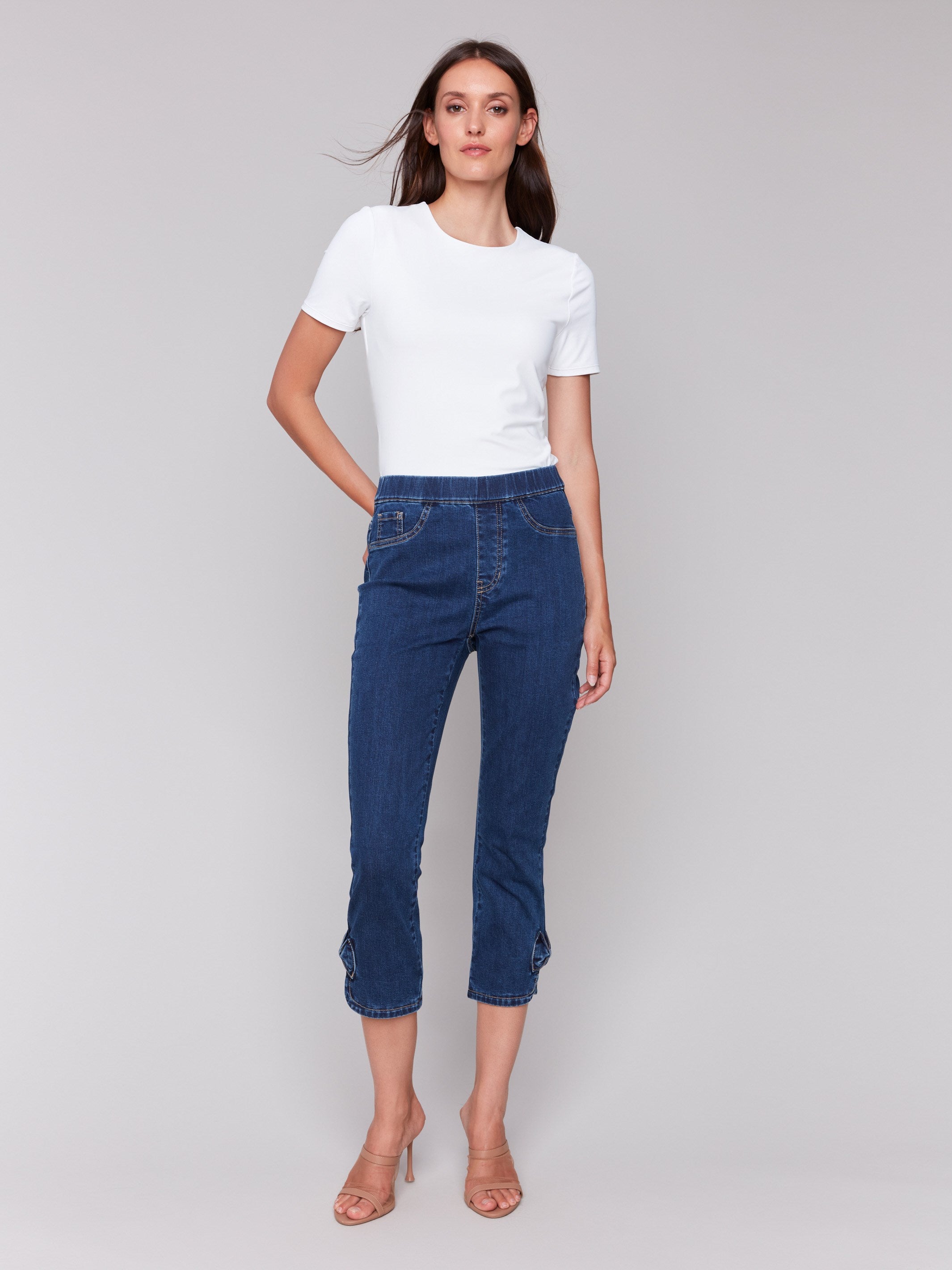 Stylish Women's Pull On Jeans with Elegant Bow Detail - Comfortable Stretch Denim Pants in Classic Indigo - Perfect for Casual Outings, Work & Everyday Wear