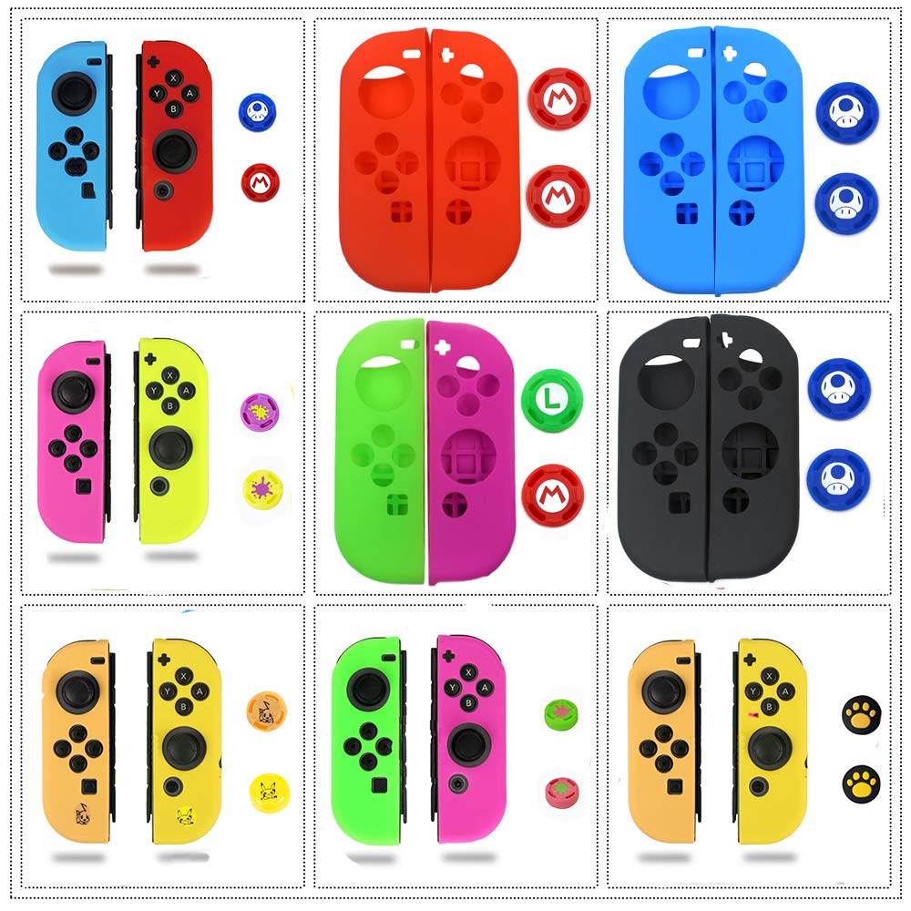 Soft Silicone Thumb Grips Joystick Cap Cover for Nintendo Switch Joy-Con - Protective Skin Case (Green + Rose Red, 2-Pack) | Enhanced Grip & Comfort for Gaming Sessions