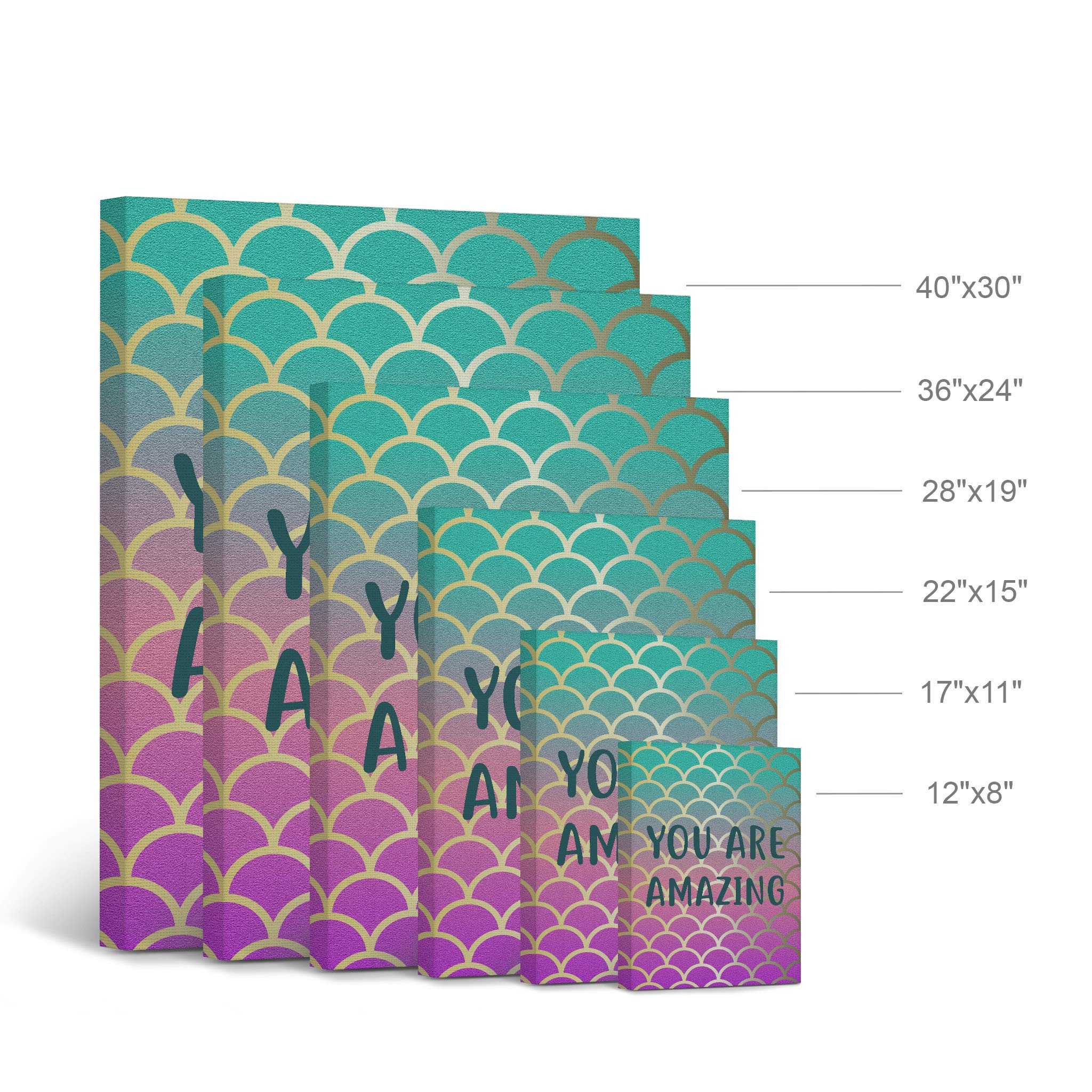 You Are Amazing Quote Mermaid Canvas Print - 40x30 Inch Inspirational Wall Art for Kids Room, Nursery & Baby Room Decor - Made in USA, Rolled Canvas