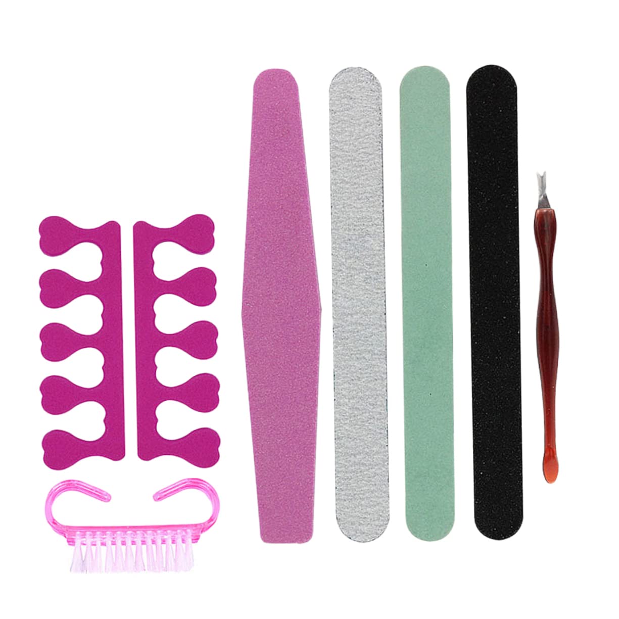 FRCOLOR 7-Piece Professional Nail Care Kit - Stainless Steel Manicure & Pedicure Set with Nail Cleaner, Cuticle Pusher, Toe Separator, Dead Skin Fork, Nail Files & Brushes - Perfect for Home Salon, Gel Nails & DIY Nail Art