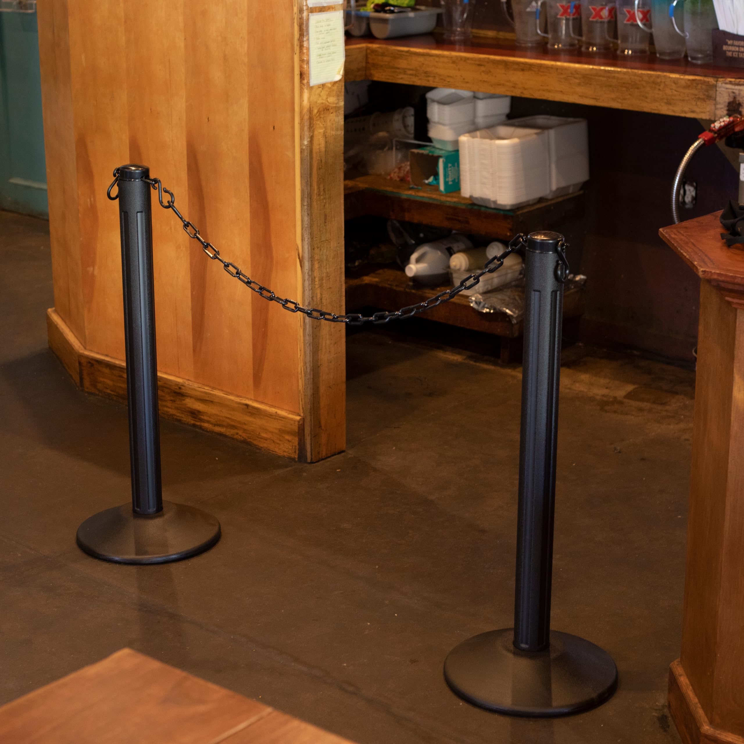 Weighted Base Black Stanchion with 10' Plastic Chain - Heavy Duty Crowd Control Barrier for Events, Retail Stores & Queue Management