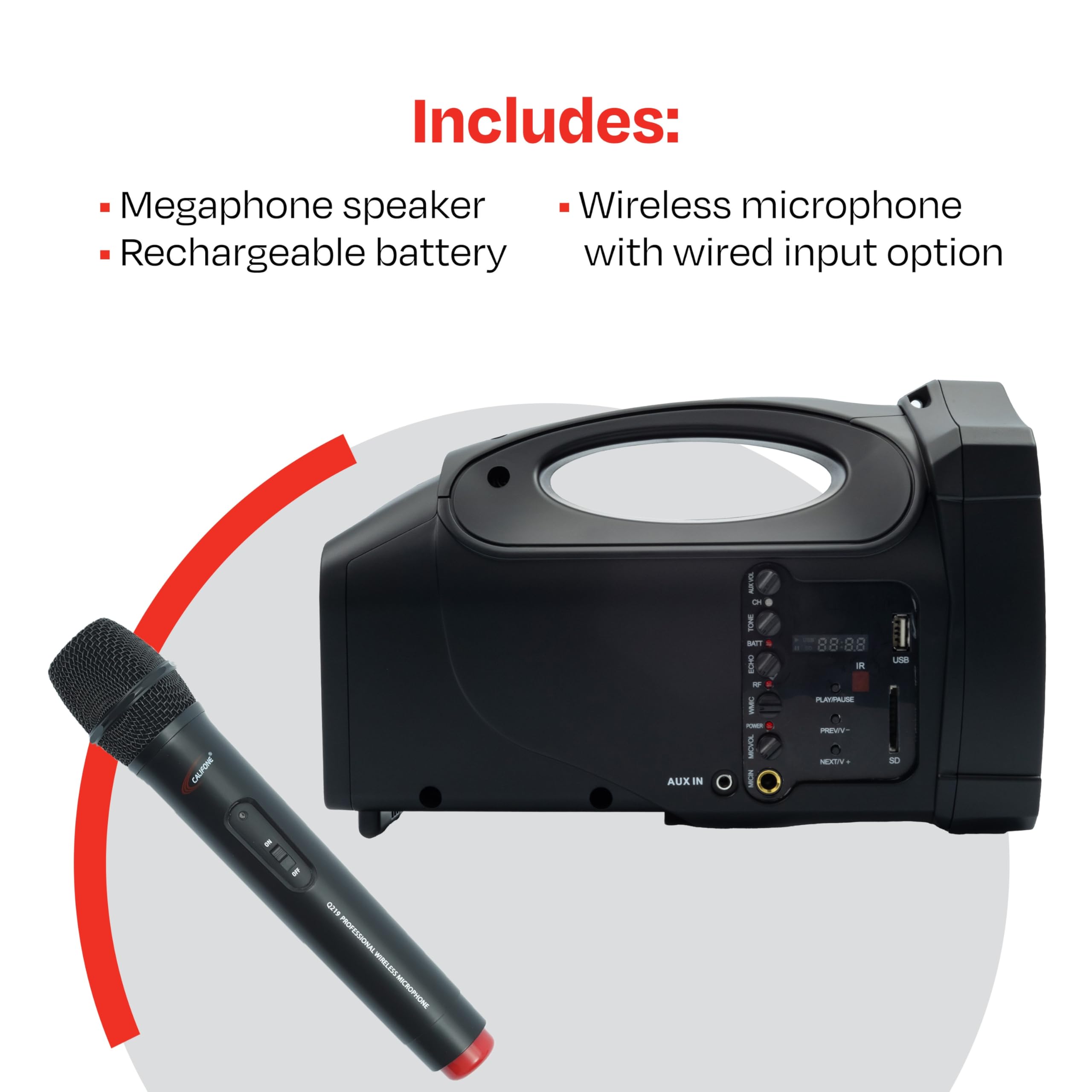 Califone Wireless Megaphone - Portable PA System with Clear Sound for Teachers, Coaches & Events | Perfect for School Announcements, Sports Games & Outdoor Activities