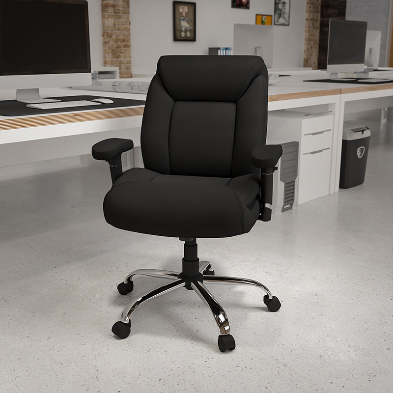 FLASH HERCULES Series Big & Tall Office Chair - 400 lb Weight Capacity, Black Fabric, Deep Tufted Swivel, Ergonomic Task Chair with Adjustable Arms - Perfect for Home Office, Gaming, and Executive Workspaces