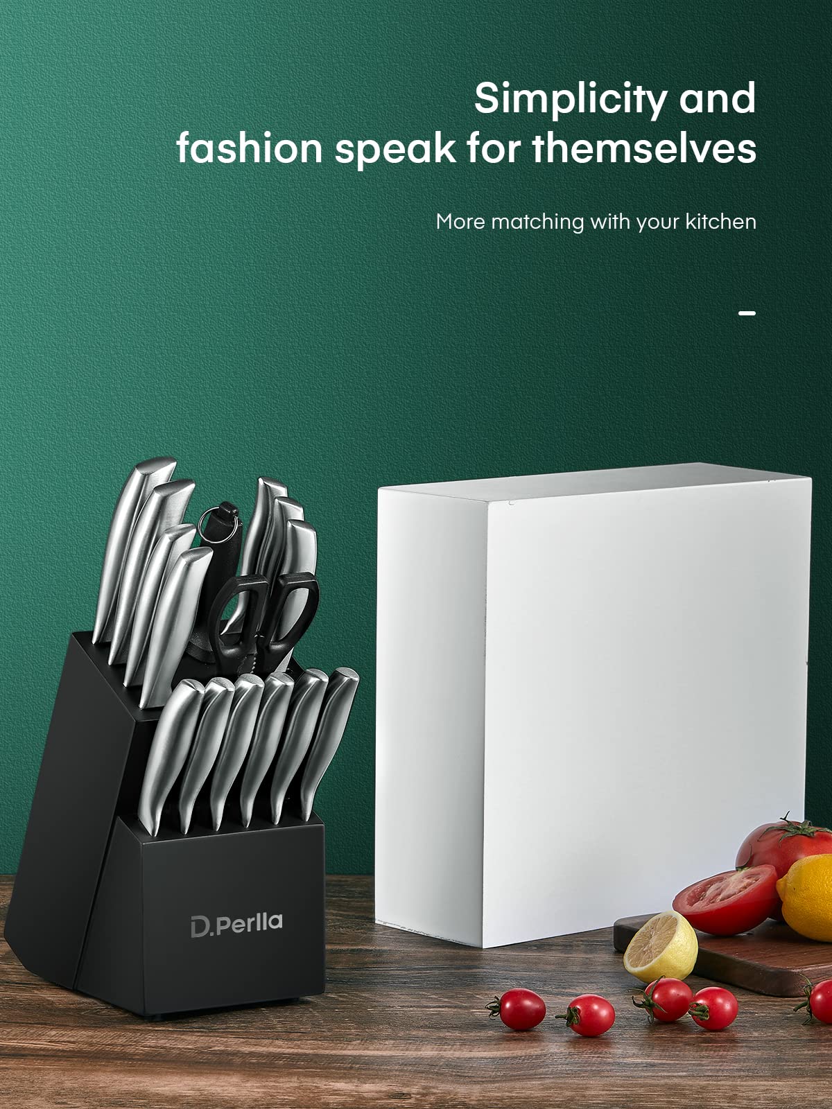 Premium 16-Piece Stainless Steel Kitchen Knife Set with Wooden Block - Razor Sharp Chef Knives, Steak Knives, Shears & Sharpener - Durable Rust-Free Cutlery for Professional Cooking & Home Kitchen Use