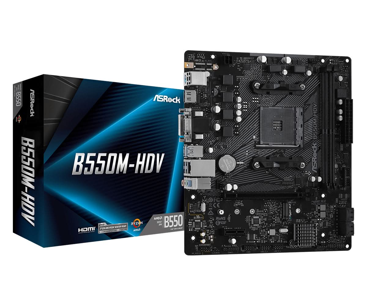 ASRock B550M HDV AMD B550 Socket AM4 Micro ATX Motherboard - Perfect for Gaming PC Builds & Home Office Workstations