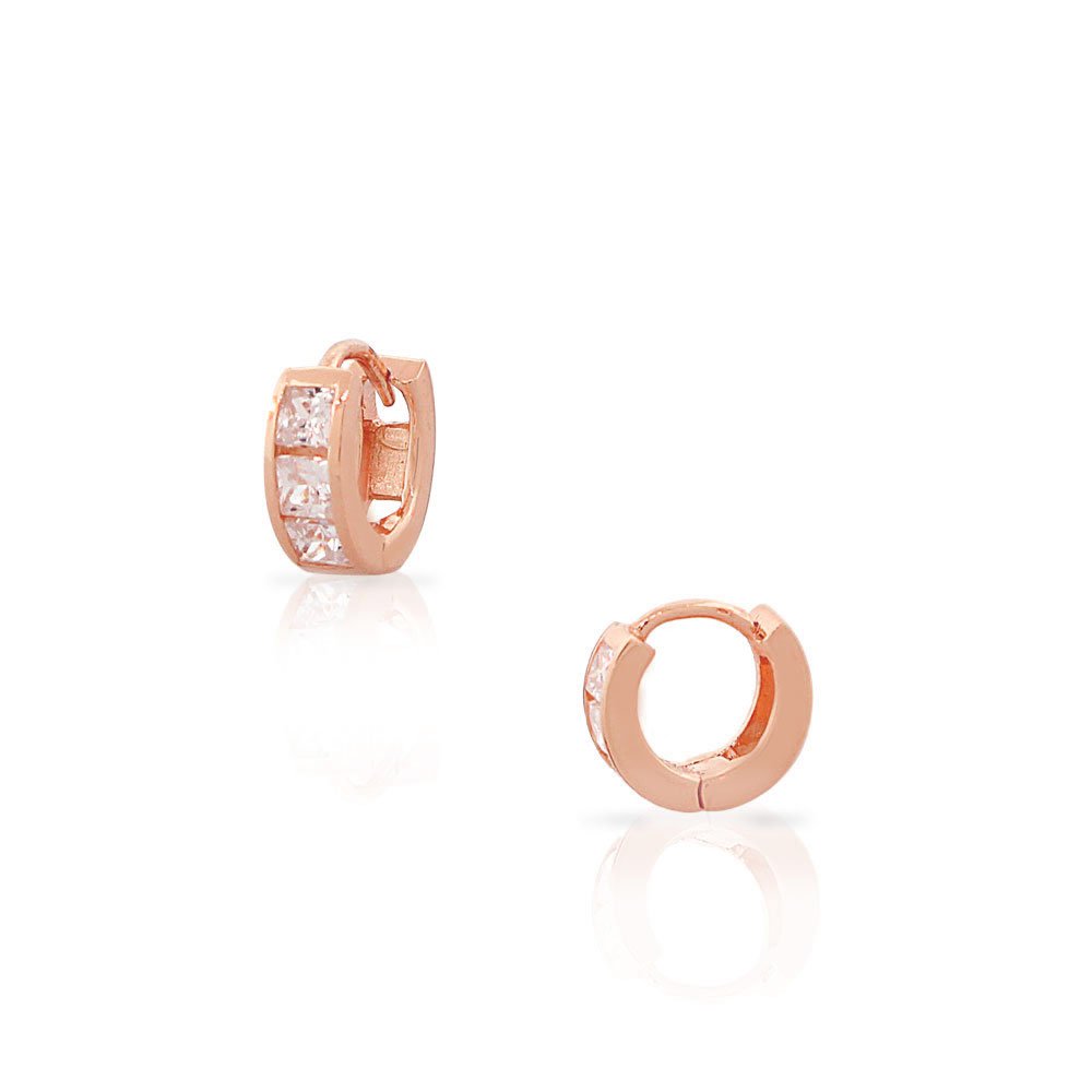 925 Sterling Silver Princess Cut White CZ Small Hoop Huggie Earrings for Women & Girls - Perfect for Everyday Wear, Gifts & Special Occasions