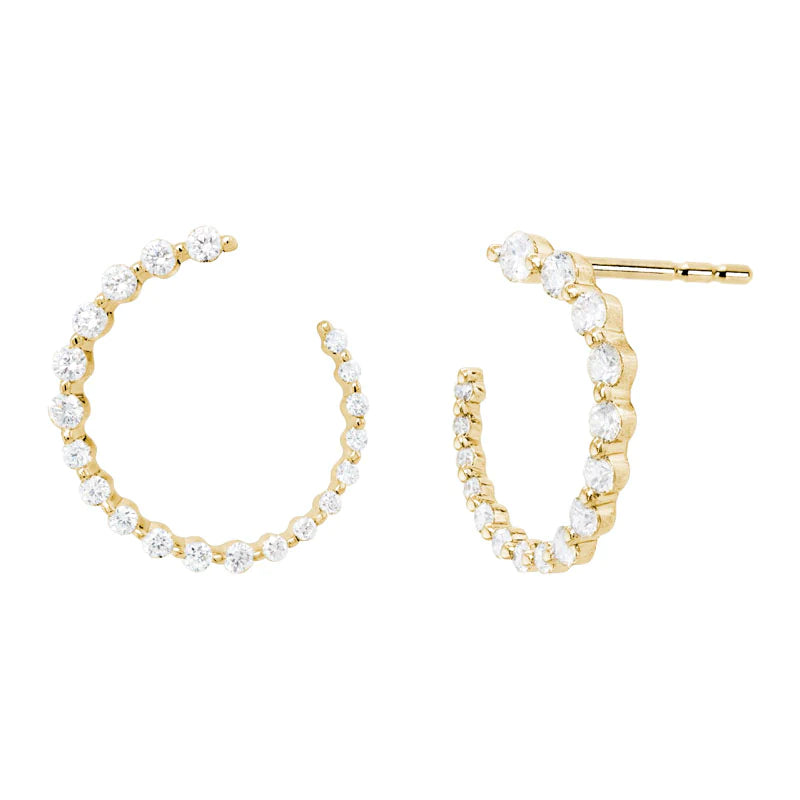 14K Yellow Gold Partial Hoop Diamond Earrings - Elegant Dainty Huggie Earrings for Women, Perfect for Everyday Wear, Date Night & Special Occasions