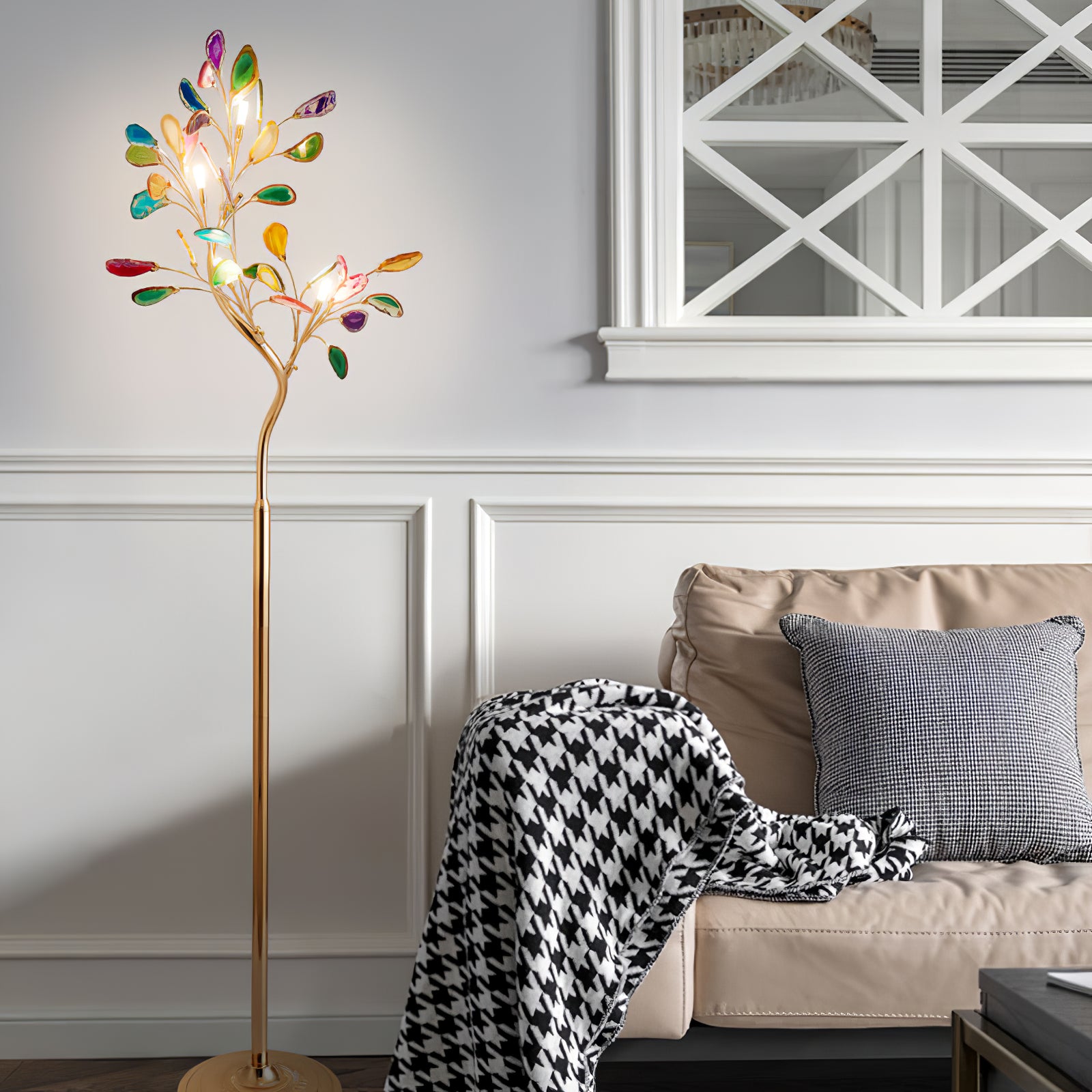 Modern Agate Floor Lamp with Wood Base - Natural Stone Decor for Living Room, Bedroom & Office - Warm Ambient Lighting for Home & Workspace