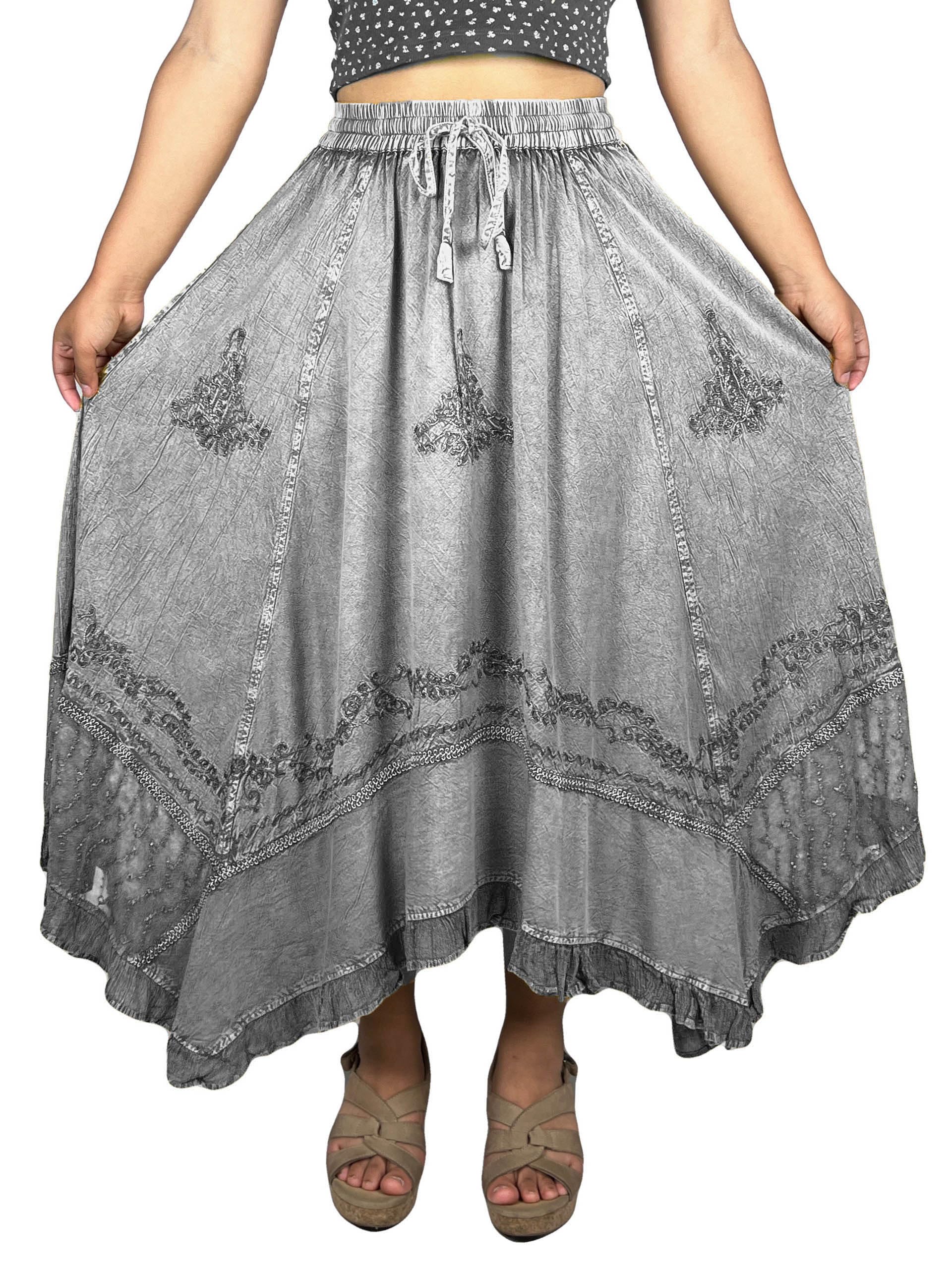 Agan Traders 2025 Spring Women's Flowy Handkerchief Hem Midi Maxi Skirt - Gypsy Embroidered Ruffle Long Skirt for Women | Boho Chic Summer Dress, Beach Vacation, Music Festival Outfit