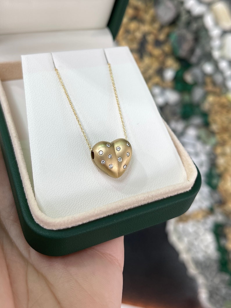 0.30tcw 3D Pave Diamond Heart Bubble Puff Slider Necklace in 14K Gold - Perfect for Anniversary Gifts, Valentine's Day & Romantic Occasions