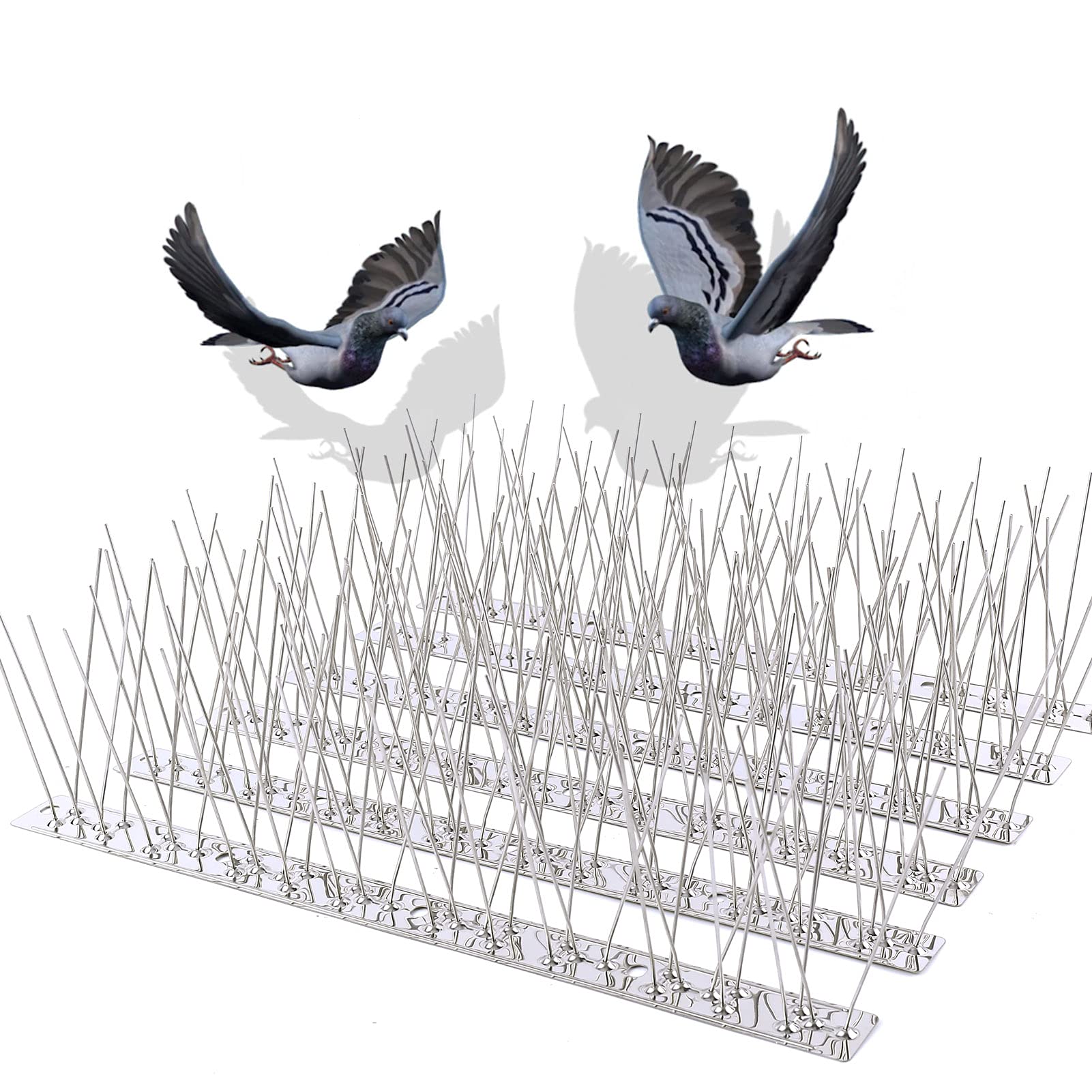 Stainless Steel Bird Spikes for Pigeons & Small Birds - 30 Feet (28 Strips) | Cat Proof Bird Deterrent Spikes for Roof, Balcony, Garden & Window Sills