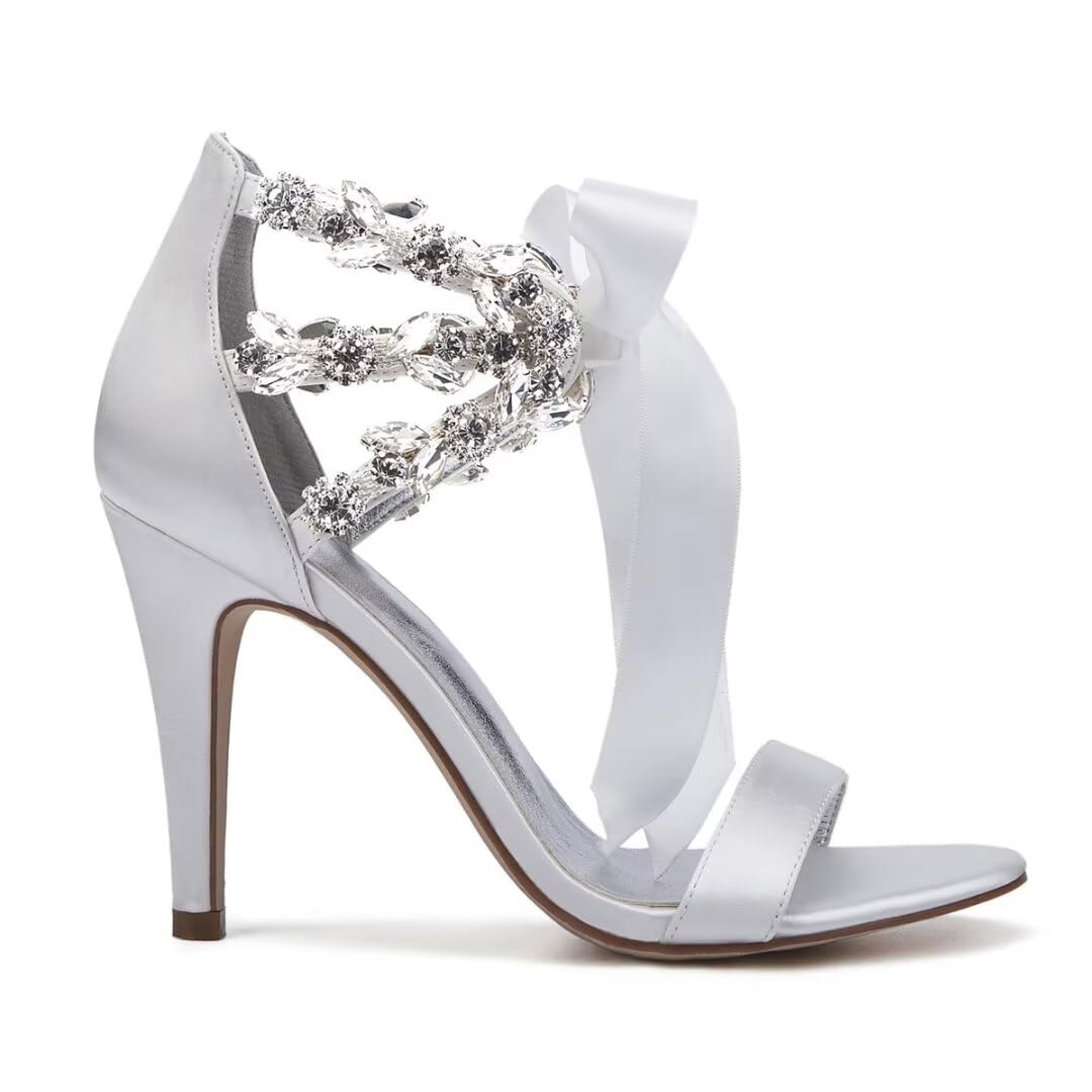 Elegant Rhinestone Wedding Heels for Bride – Open Toe High Heel Sandals for Bridal Party, Prom & Evening Events | Perfect for Church Ceremonies, Reception Dances & Formal Occasions