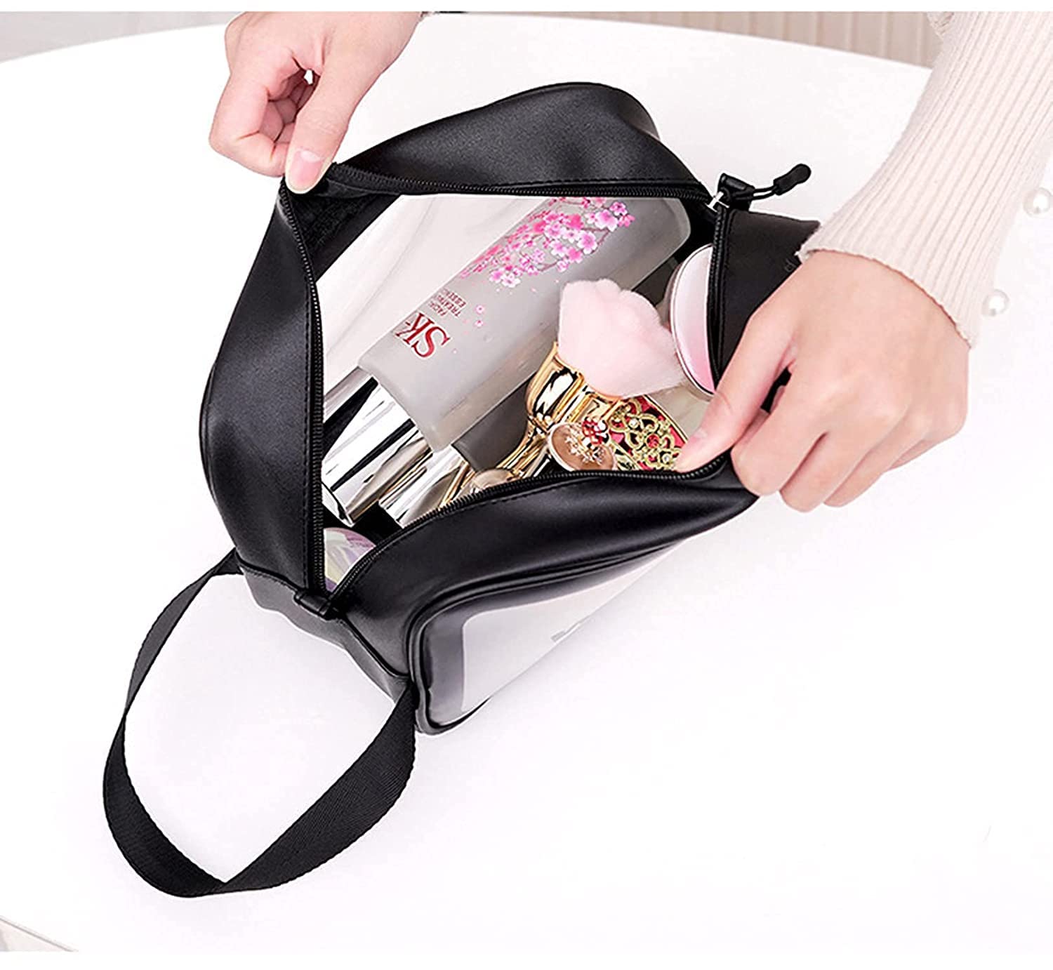 Clear PVC Toiletry Bag - Travel Cosmetic Pouch & Makeup Organizer for Men & Women | Waterproof Wash Bag for Gym, Vacation & Business Trips (Black)