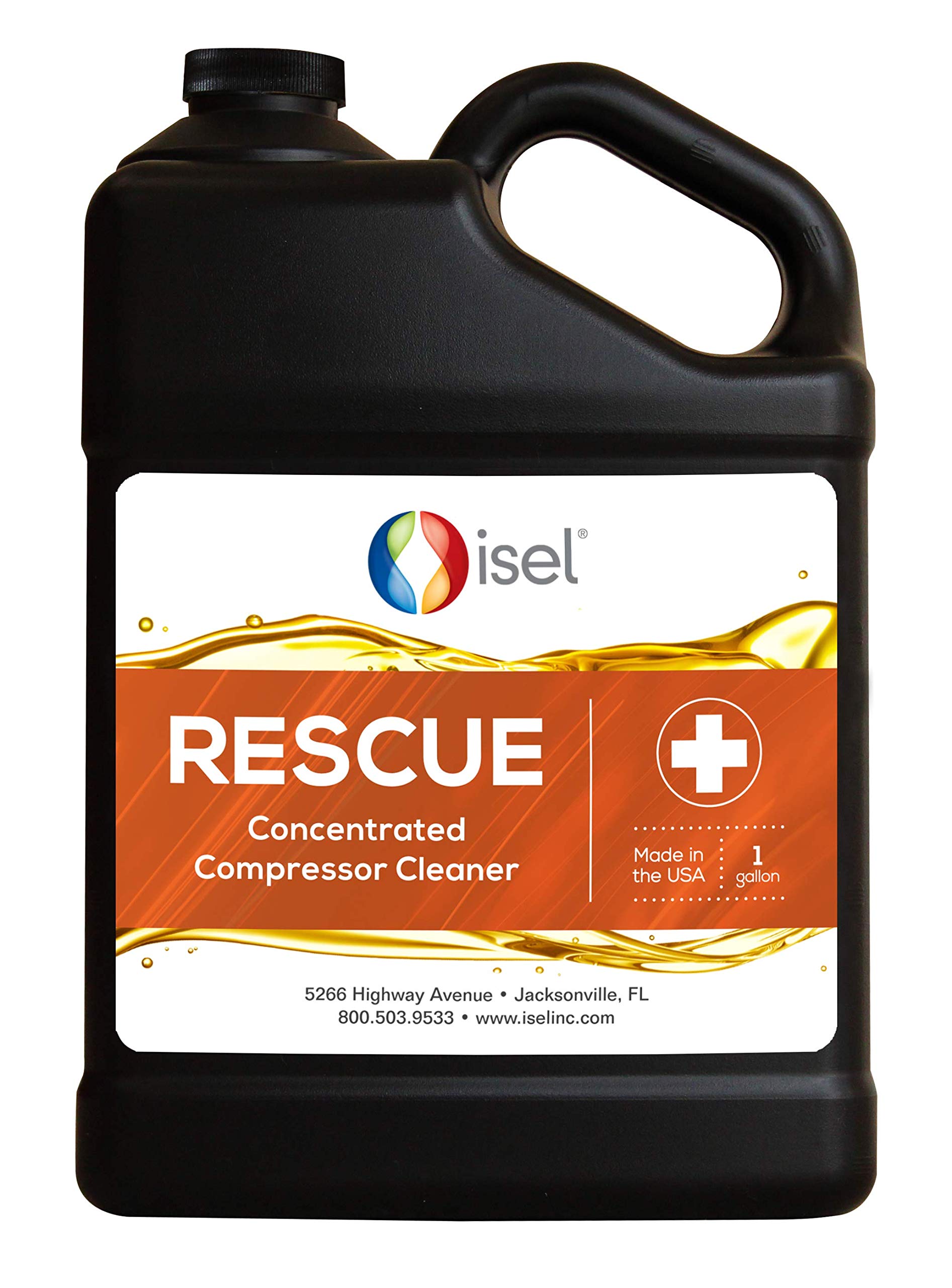 ISEL Concentrated Air Compressor Cleaner - 3-Step Varnish & Carbon Remover for Industrial Equipment - Top Off Oil Sump, Run & Drain (1 Gallon) - Perfect for Maintenance of Rotary Screw & Reciprocating Air Compressors