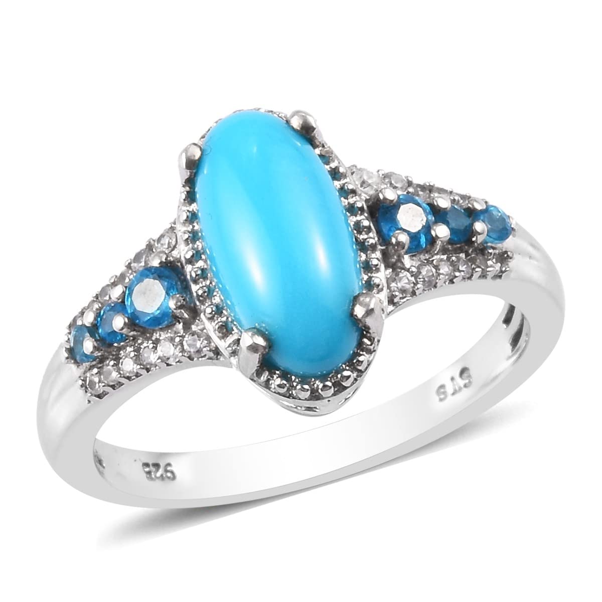 925 Sterling Silver Platinum Plated Neon Apatite & Sleeping Beauty Turquoise Ring for Women - Size 9 | Elegant Jewelry Gift for Valentine's Day, Wedding, Engagement, Anniversary & Mother's Day | Perfect for Evening Parties, Date Nights & Special Occasions