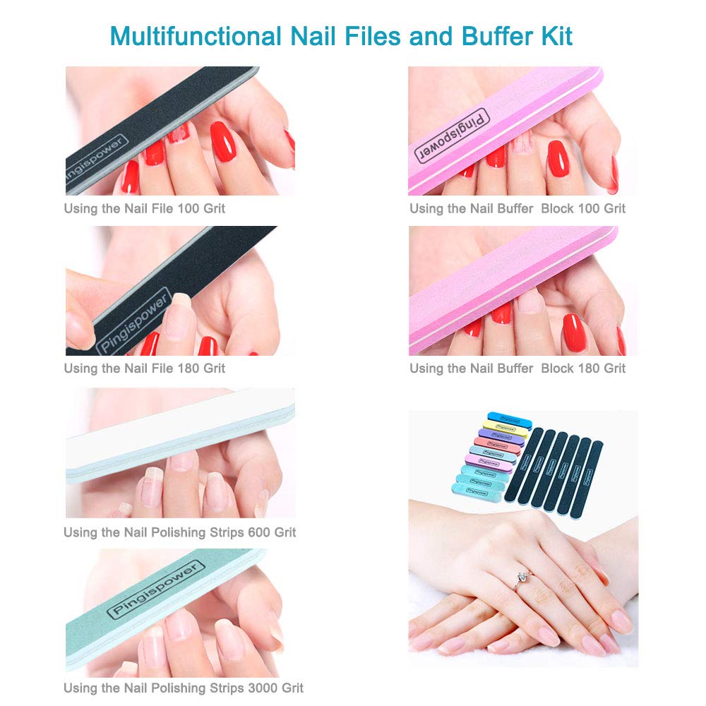 15PCS Professional Nail File Kit - 100/180 & 600/3000 Grit Nail Buffer Block for Natural & Acrylic Nails, Dual Sided Washable Manicure Tools - Perfect for Home Salon, Nail Art DIY & Professional Nail Care